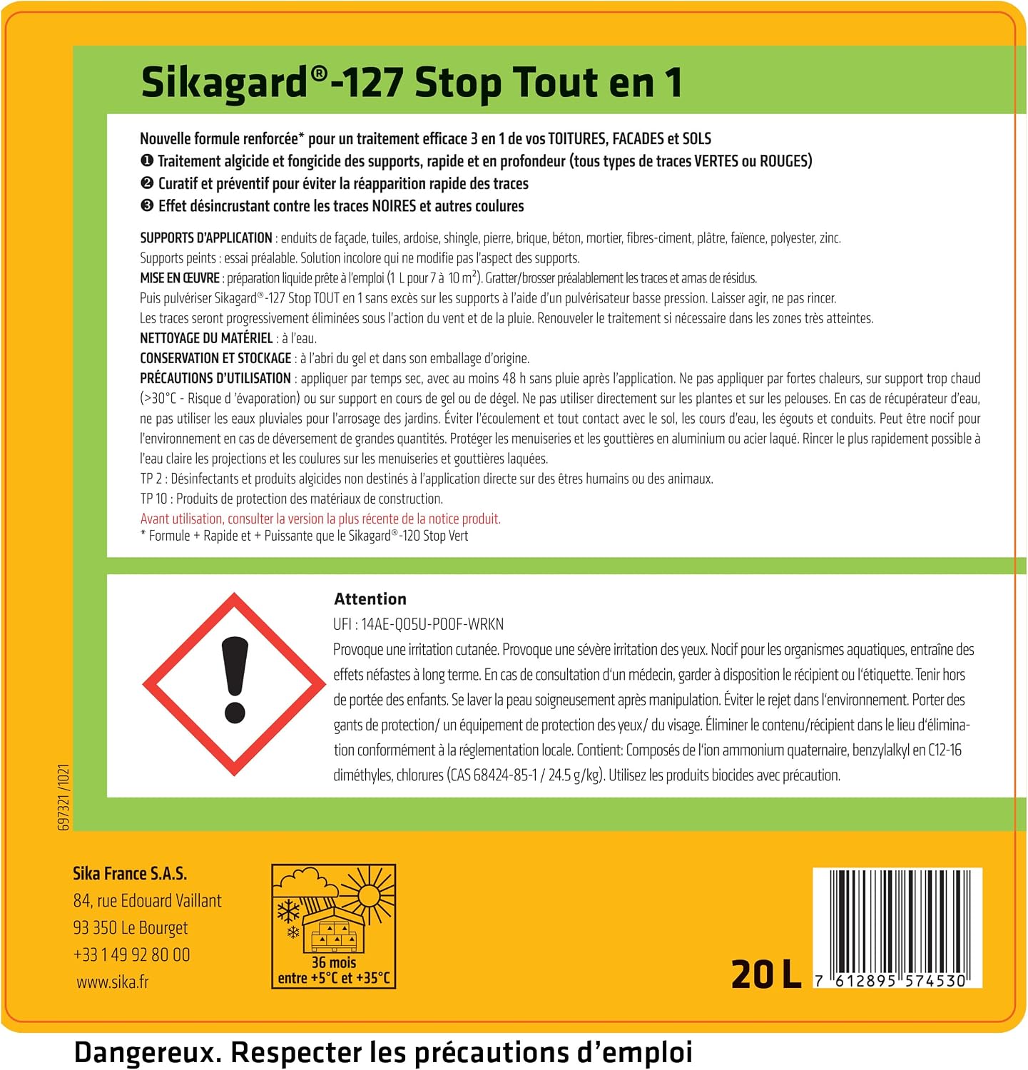Thumbnail 1 de SIKA Sikagard 127 Stop Tout en 1 – Traitement algicide et fongicide prêt à l’emploi (10–20 L)
