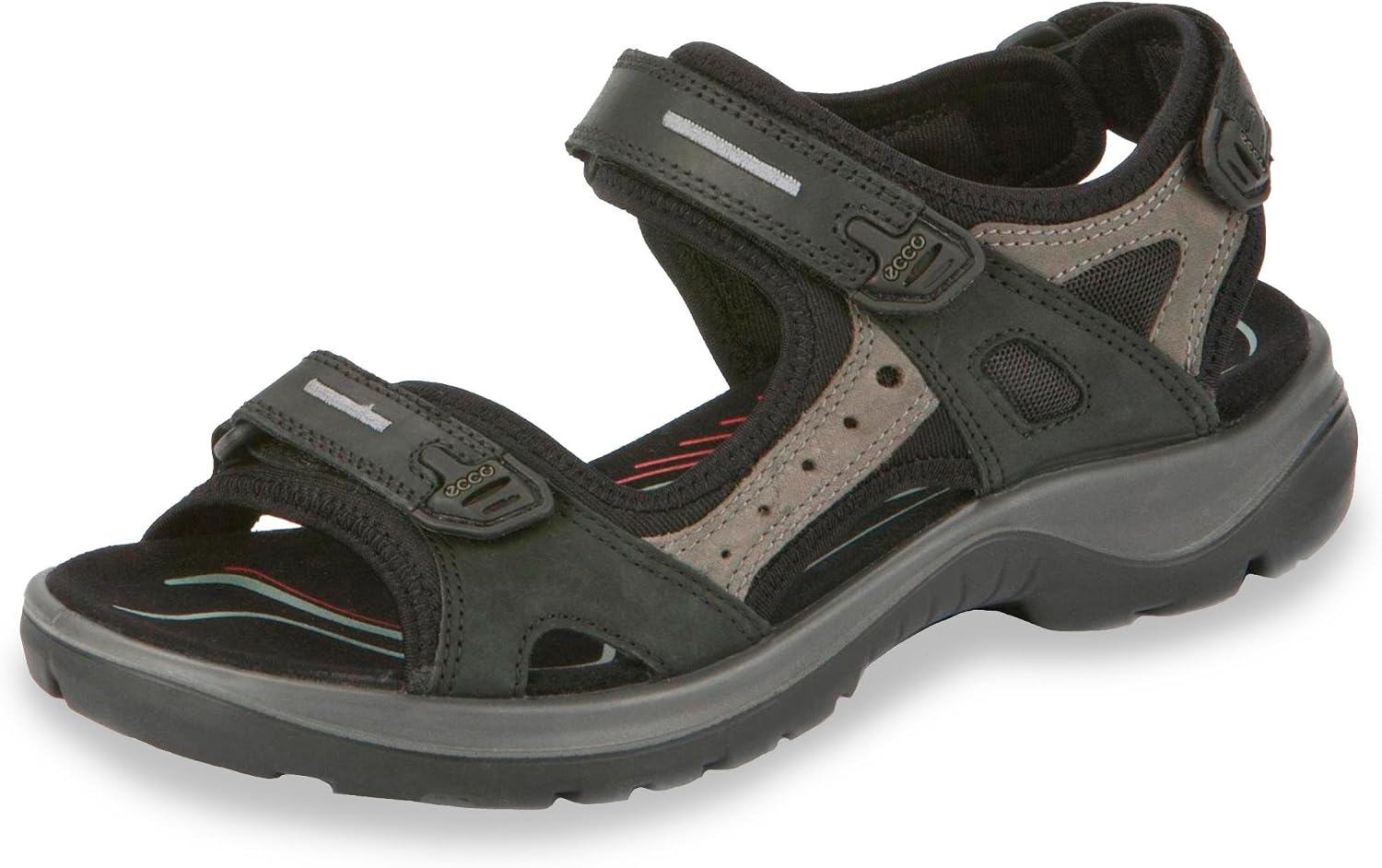 Detalle de ECCO Damen Offroad Yucatan Schwarz/Mole – langlebiger Lederschuh mit 3-Riemen-Verschluss