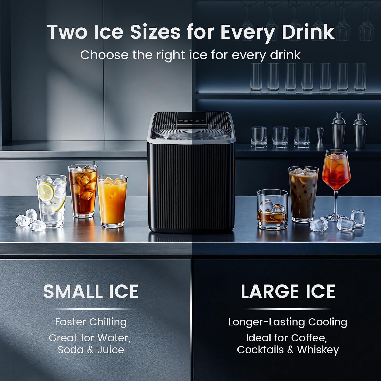 Detalle de COWSAR HZB-12/X Countertop Ice Maker, 26 lb Daily Output, Two Ice Sizes