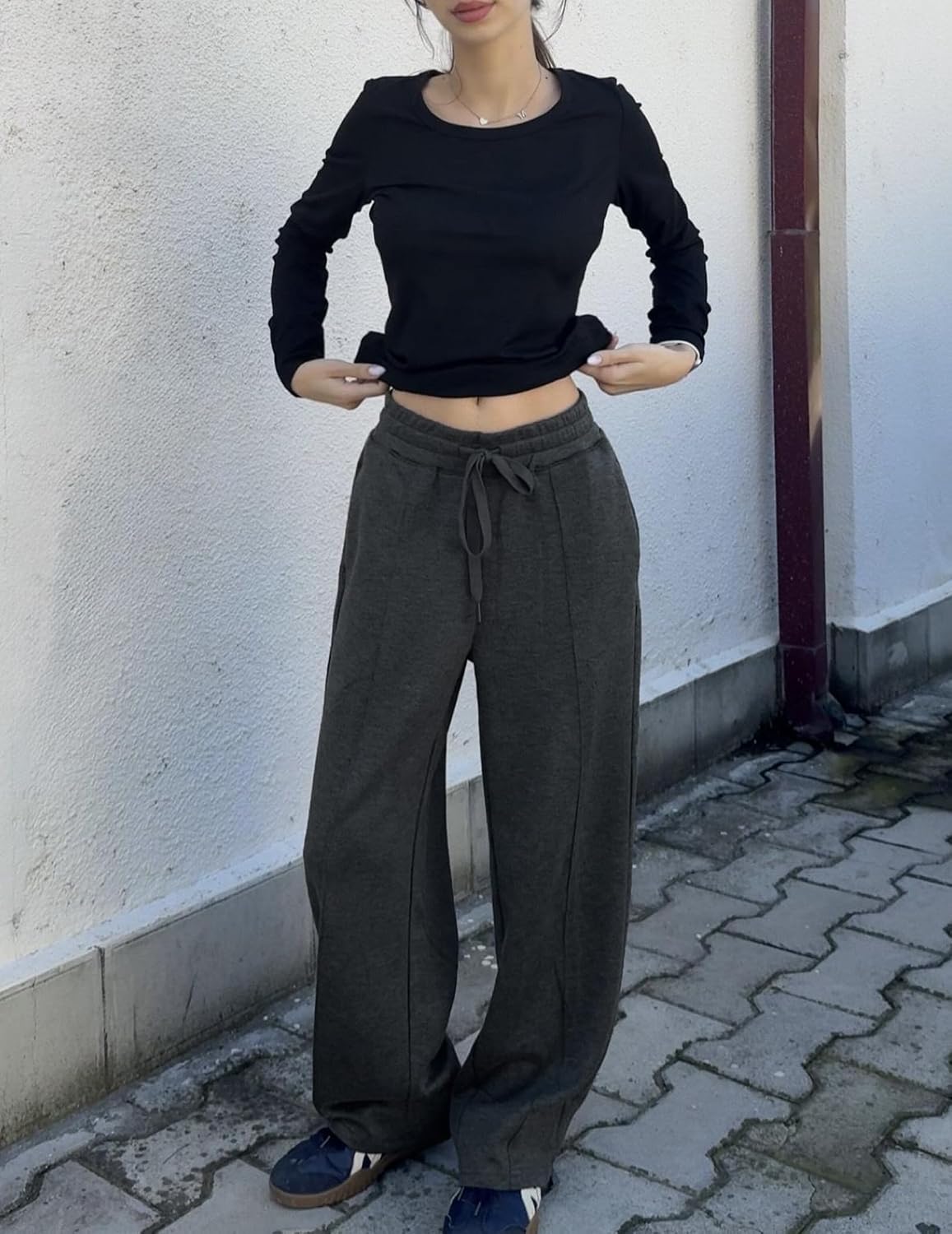 Detalle de PINSPARK Women's Wide-Leg Sweatpants, 27-Inch Inseam