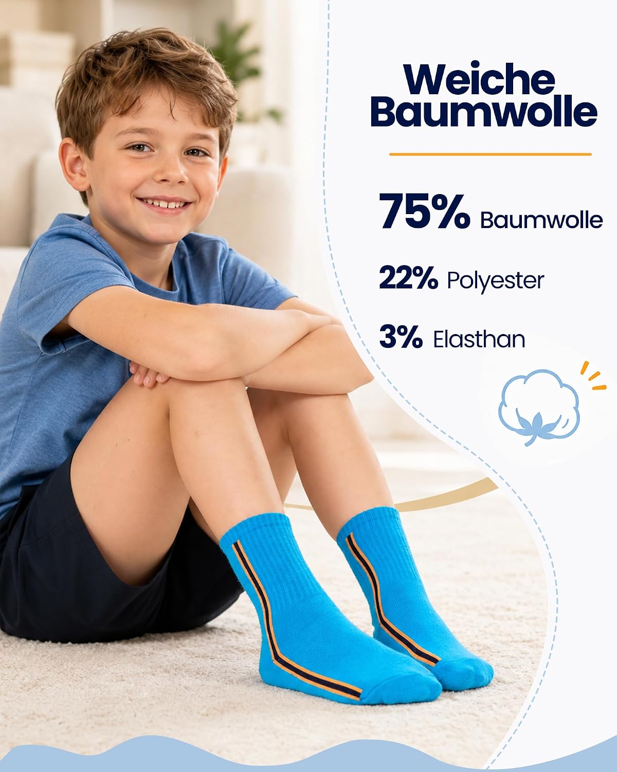 Detalle 2 de SockWaddles Kids Boys Cotton Socks, 6-Pack with Reinforced Toe and Heel