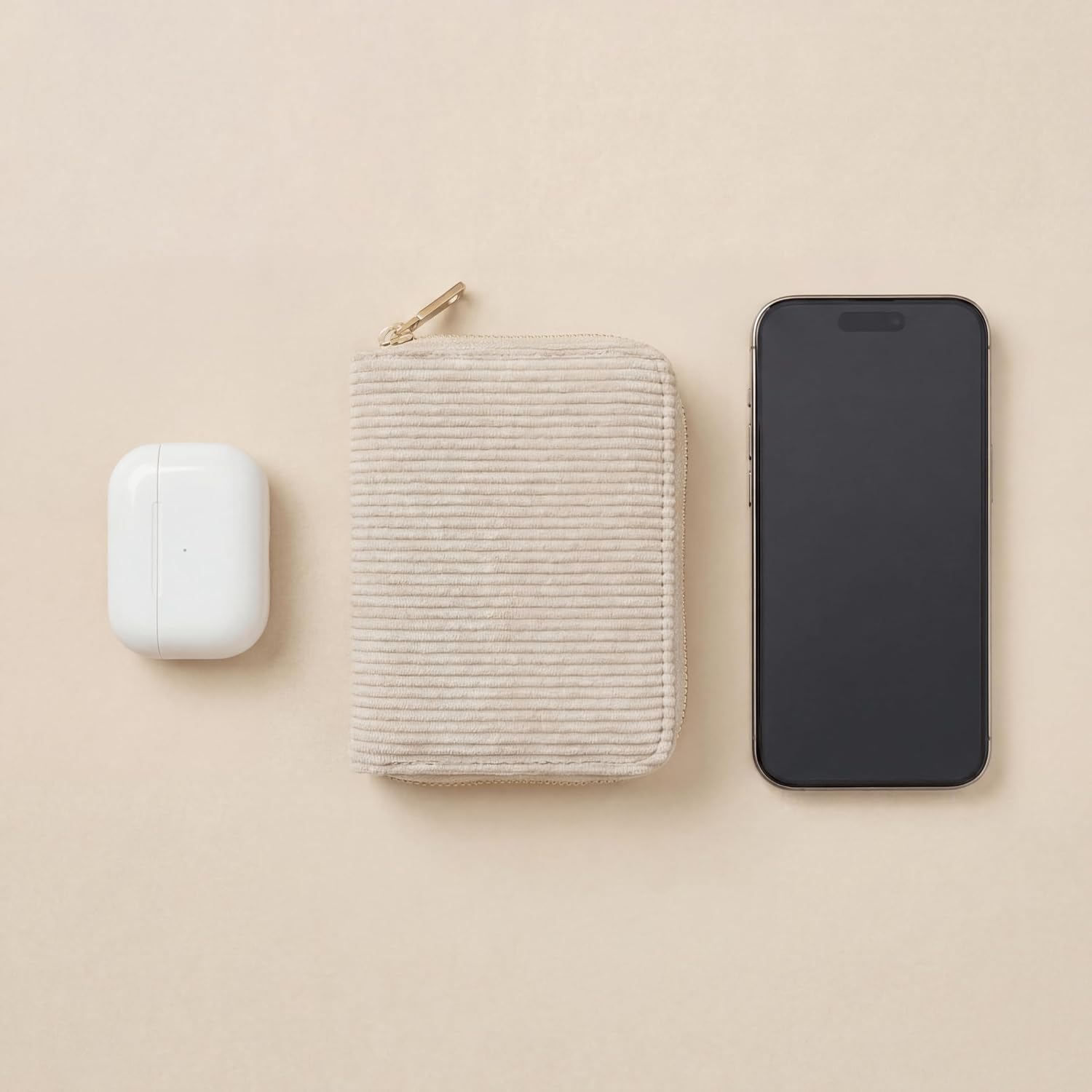 Detalle 2 de MillyMilk Kord Geldbeutel Fondo – Mini Portemonnaie aus Cord in Beige, kompakt & formstabil