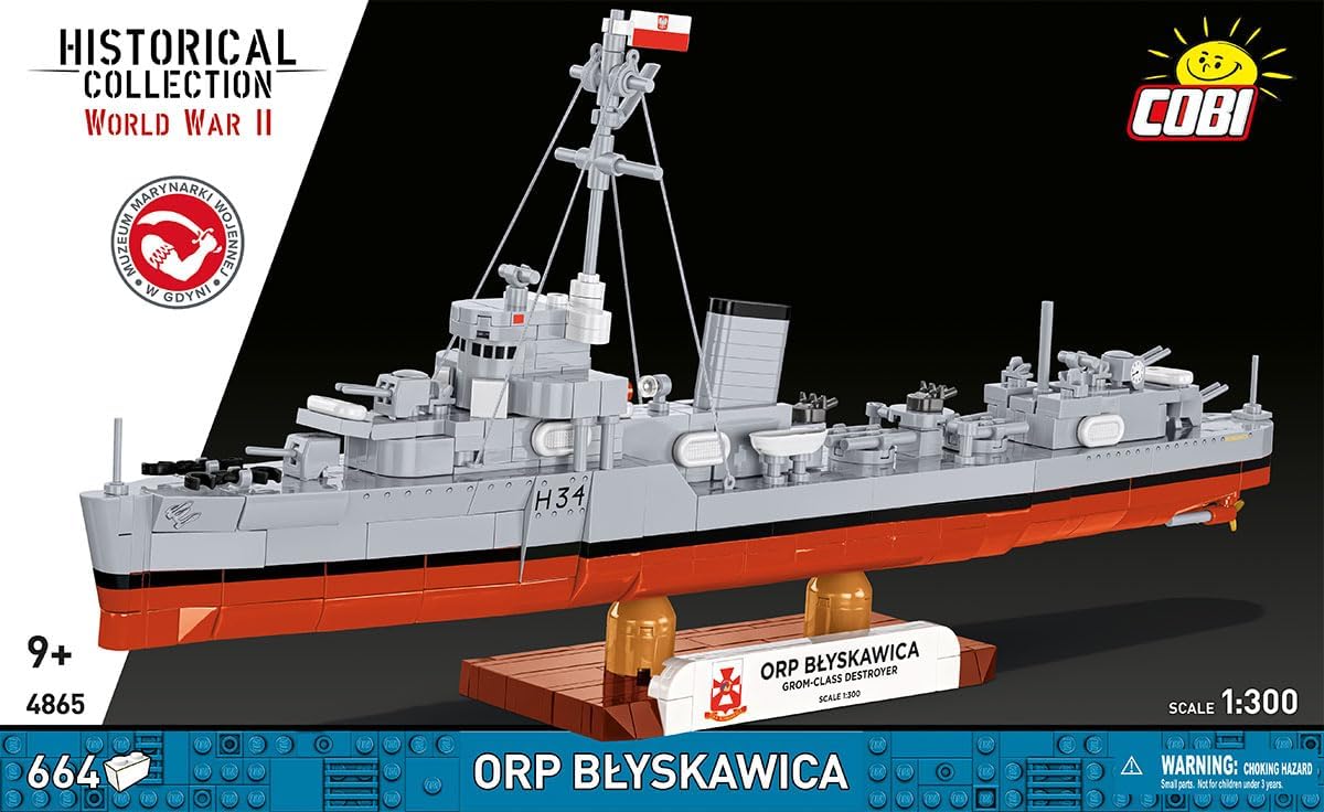Detalle de COBI ORP BŁYSKAWICA COBI-4865 – model okrętu, 664 elementy, skala 1:300