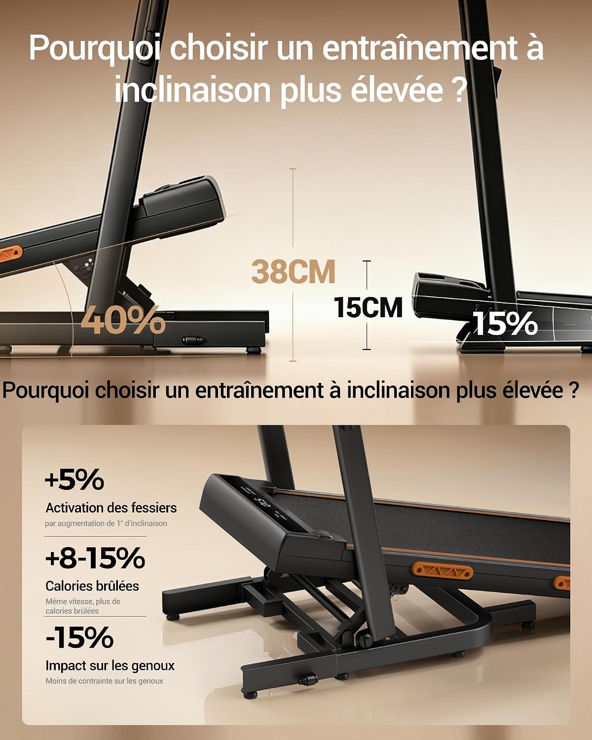 Thumbnail 1 de UMAY Tapis de Course Pliable Inclinable 40% Simulateur Montagne – 10 km/h