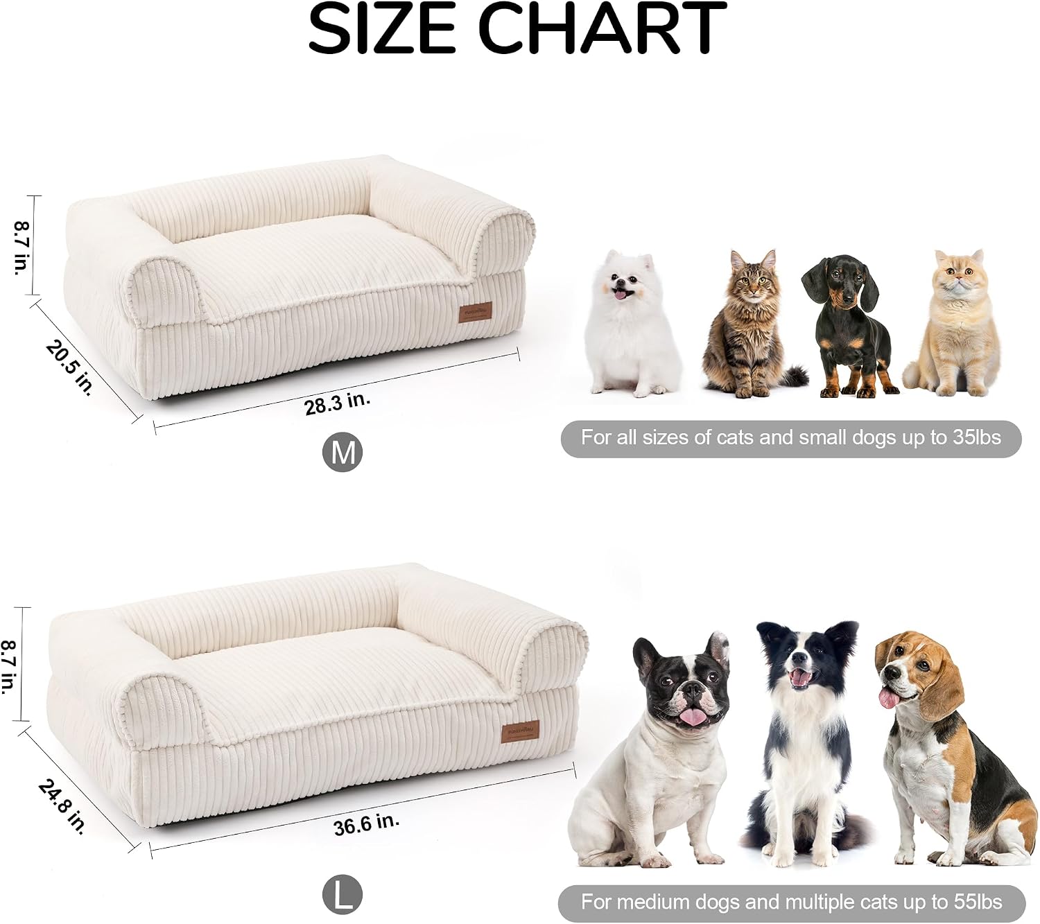 Detalle 2 de FUKUMARU Cat Couch Bed (27 inch, Medium) — Corduroy, Cream