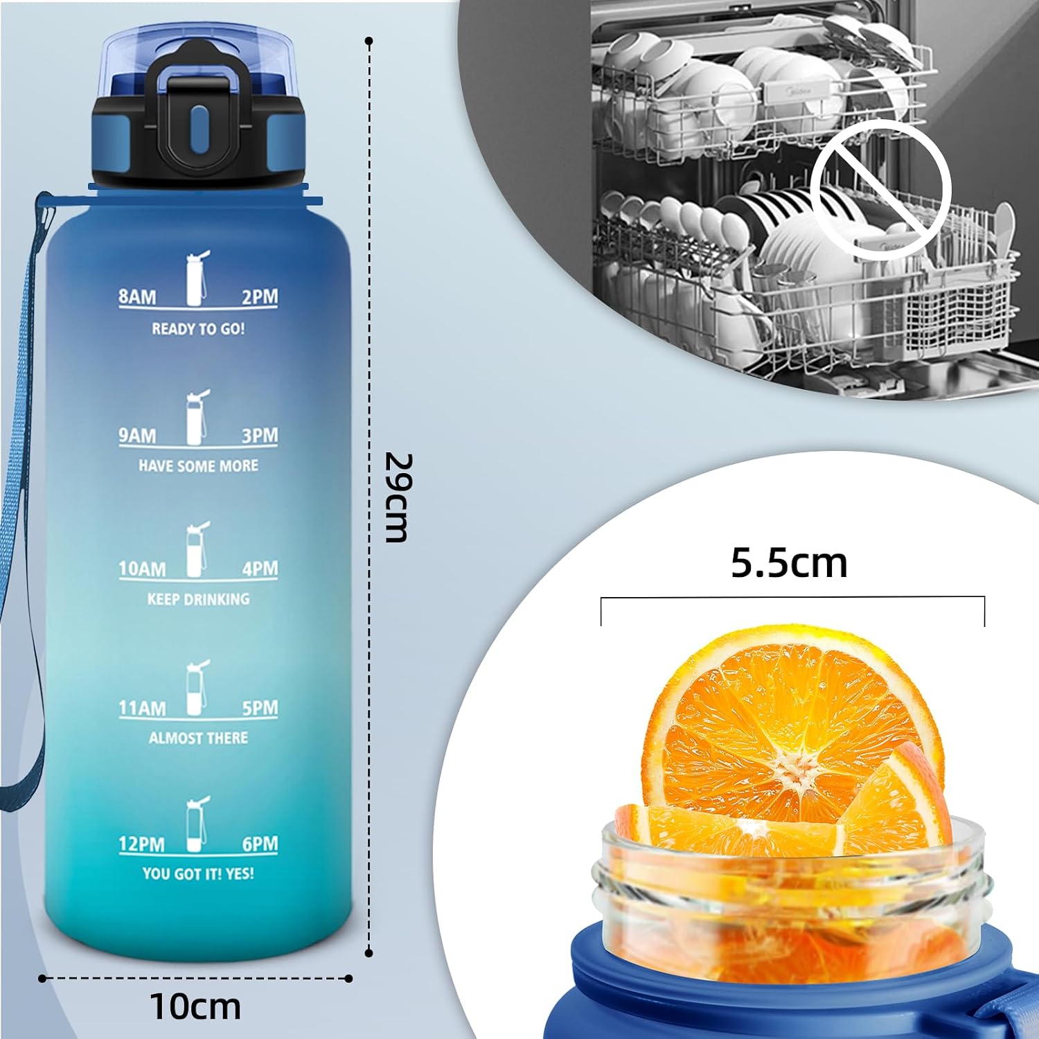 Detalle de Motswedi Borraccia 1500ML motivazionale Blu&Lilla