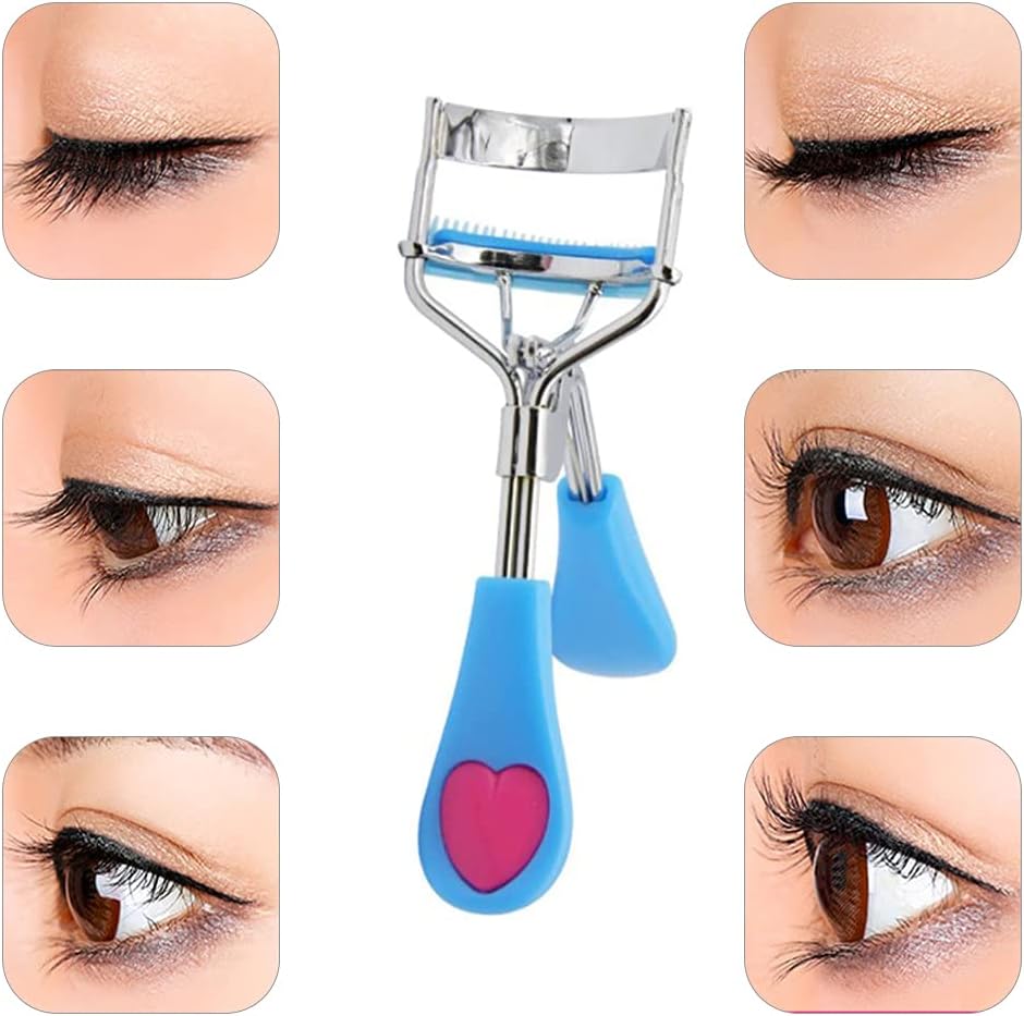 Detalle de 2 Pcs Eyelash Curler with Built-in Comb – Stainless Steel, Carbon Steel Curler & Silicone Handle (Black & Blue)
