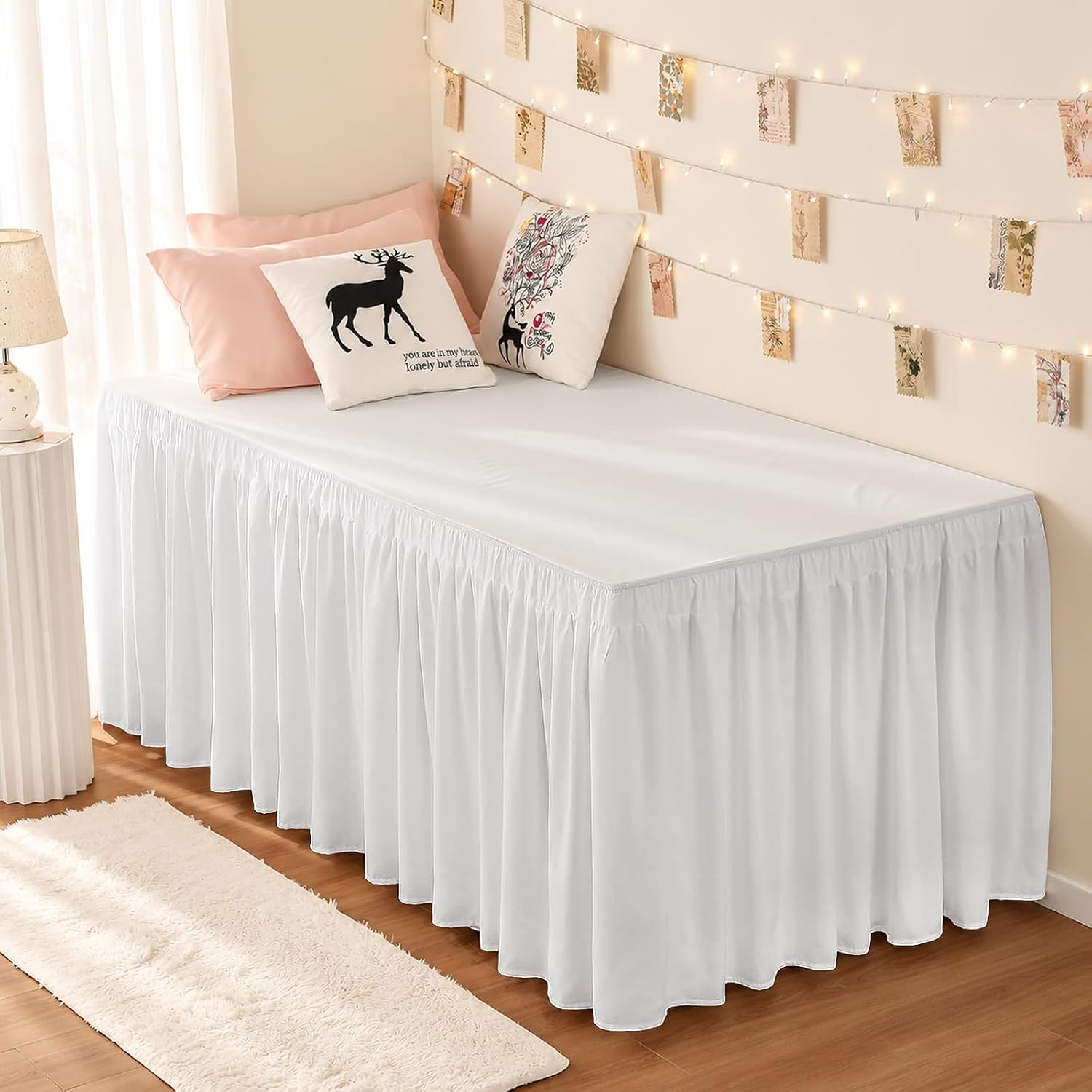 Detalle de RIMELA Twin XL Dorm Bed Skirt with 36-Inch Drop – Easy Wrap-Around Elastic Dust Ruffle in Warm White