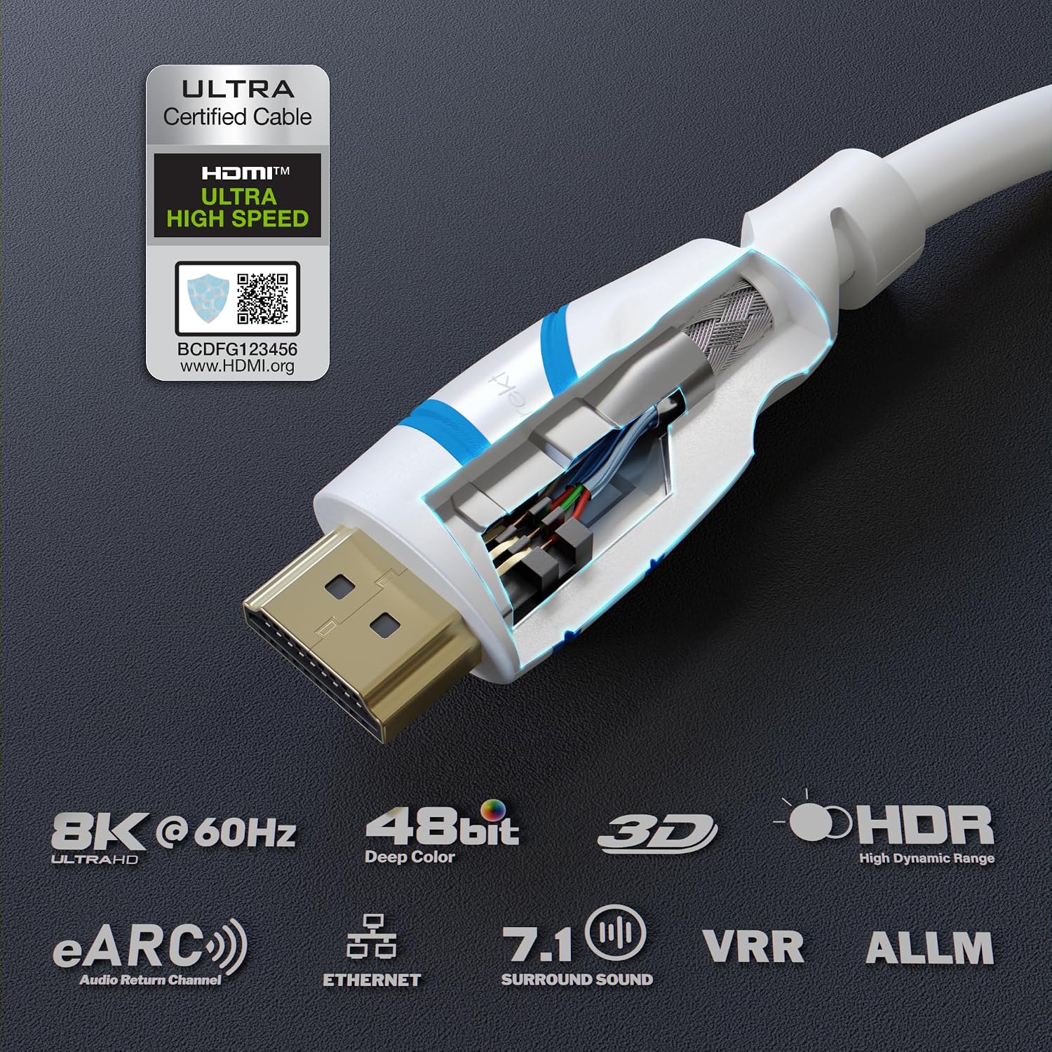 Detalle de KabelDirekt Cavo HDMI 2.1b 10K/8K – 1,5 m, certificato, bianco (Germania)