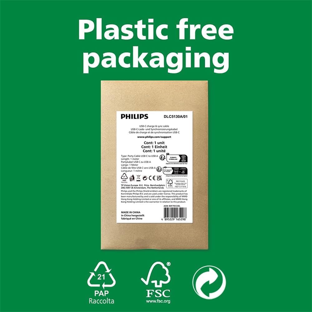 Thumbnail 6 de Philips DLC5130A USB‑C-Kabel mit RGB-Licht, 18 W Schnellladung und 1 m Datensynchronisierung