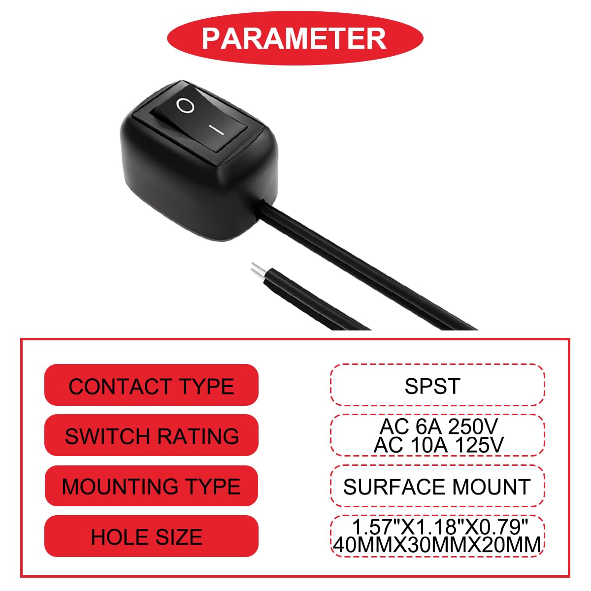 Thumbnail 1 de MKBKLLJY 3Pcs Black Paste Type Rocker Switch – 12V/24V/36V with 39.3in Cable
