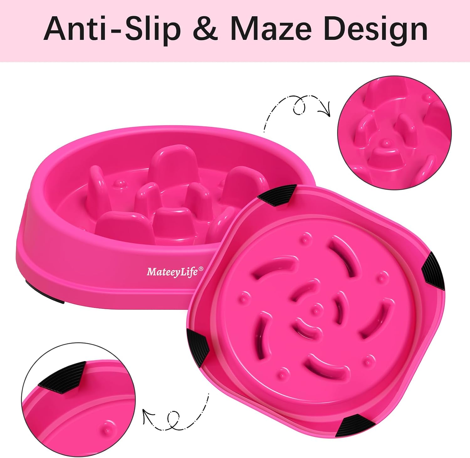 Detalle de Mateeylife Hundenapf – Anti-Schlingen Slow-Feeder für Kleine Hunde und Katzen, Rosenrosa