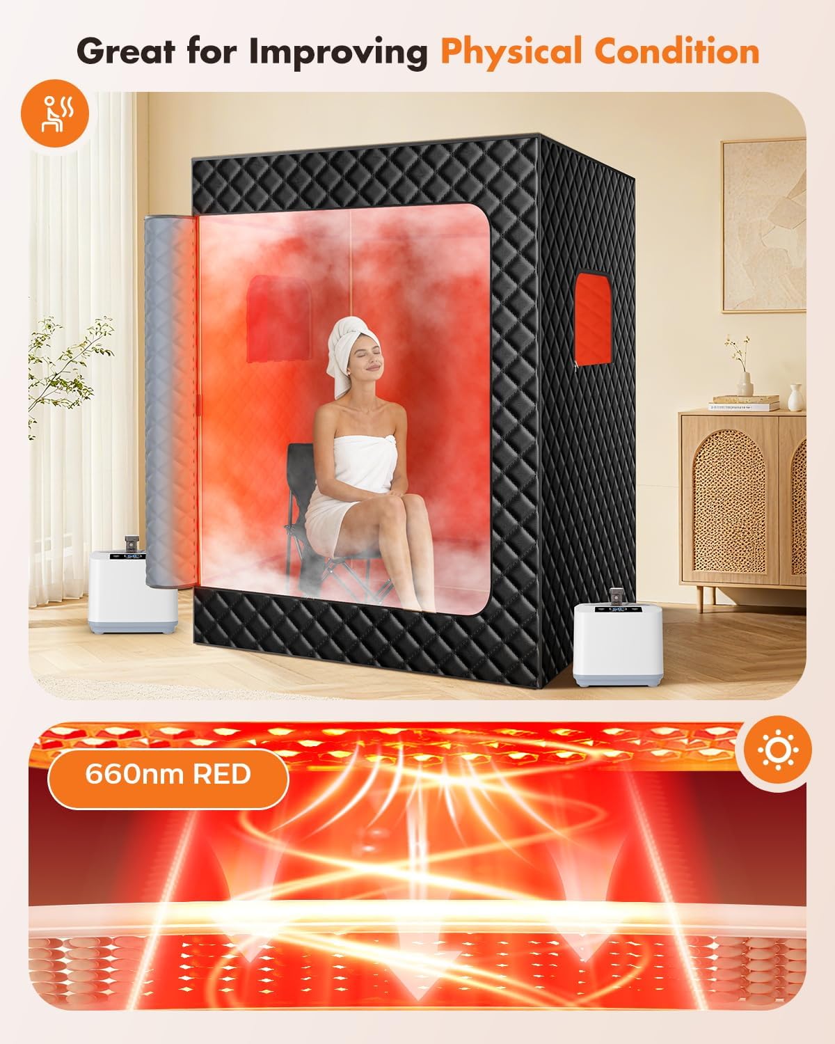 Detalle 1 de KASUE 2-Person Portable Steam Sauna Tent with Dual Steamers and Folding Chairs