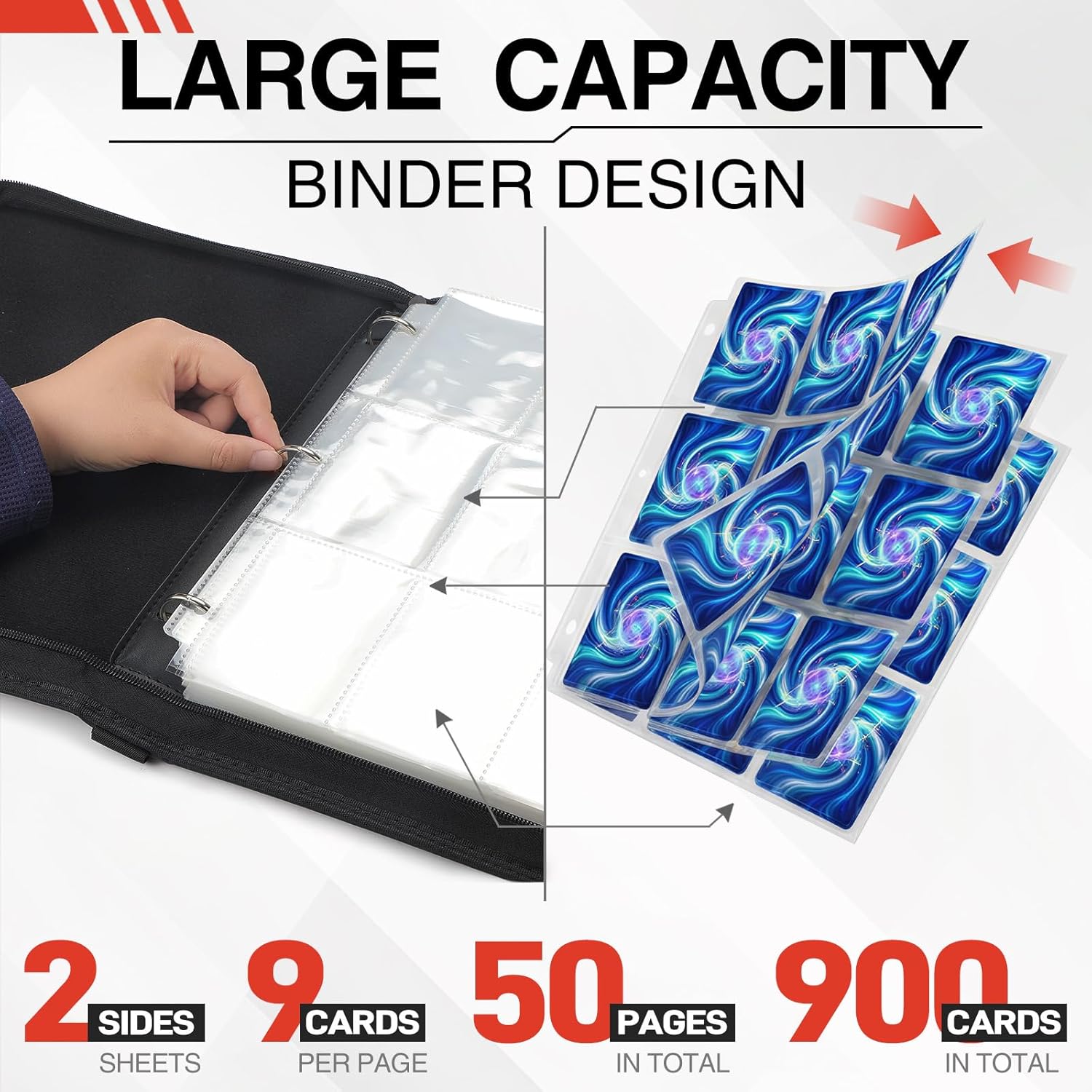 Detalle 2 de Fuzmo CP10279 9-Pocket Trading Card Binder, 900-Card Zipper Album