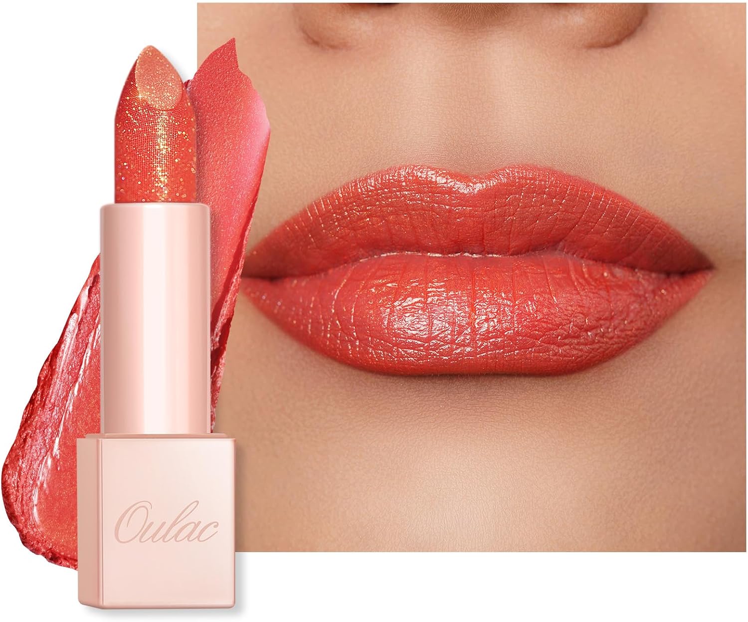 Detalle de OULAC Infinite Moisture Shine Rossetto idratante lucido con glitter corallo Sunrise (04)
