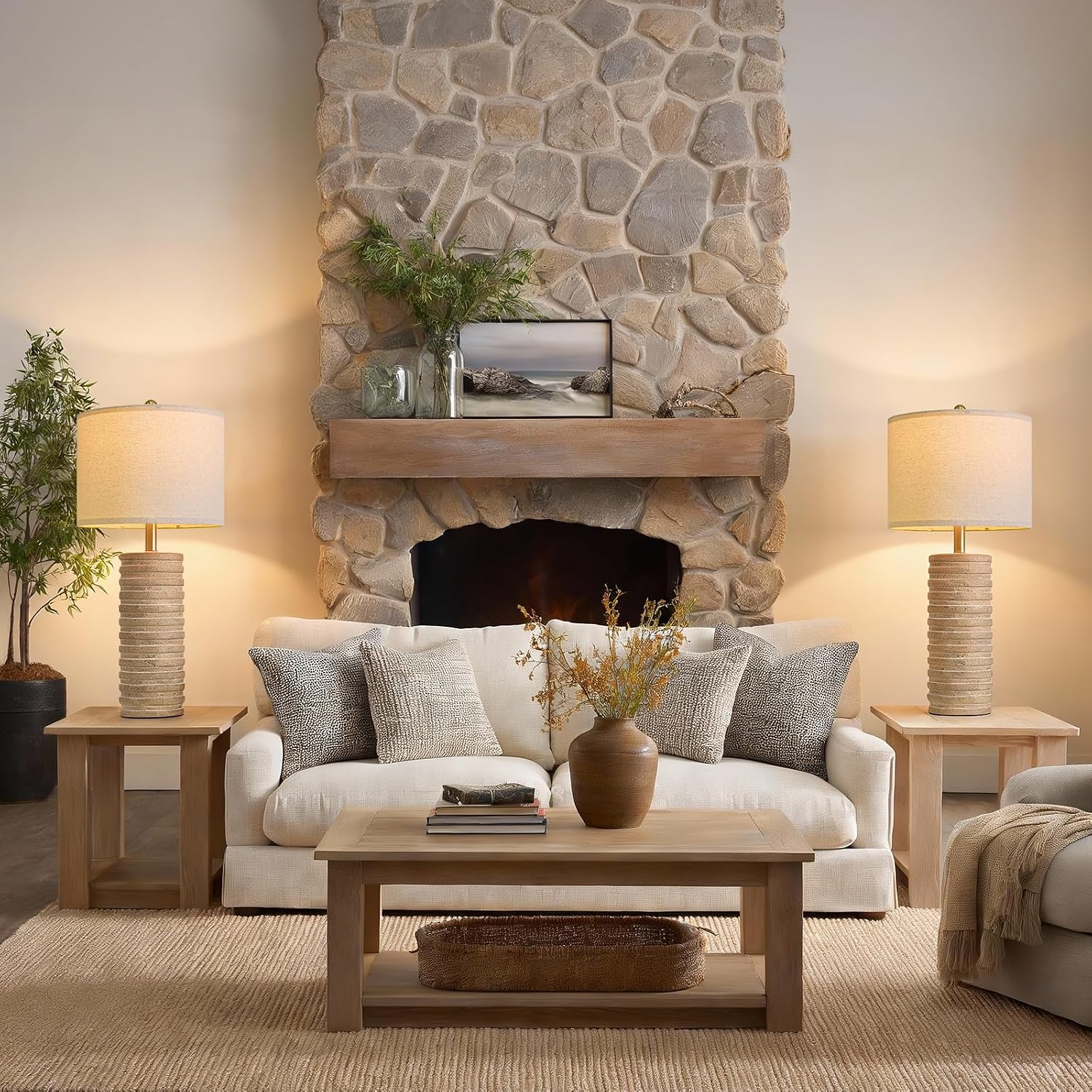 Detalle de PoKat 27-Inch Farmhouse Table Lamp Set of 2, Distressed Ceramic