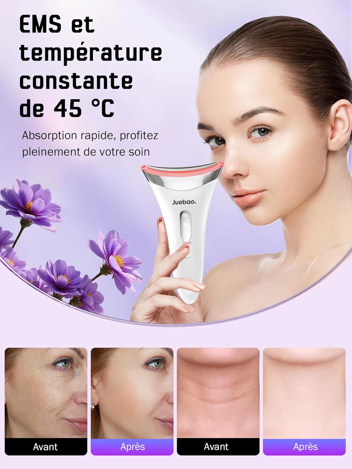 Detalle de Appareil Anti Rides Visage Massage : Masseur Facial Électrique avec EMS, LED et Chauffage 45°C