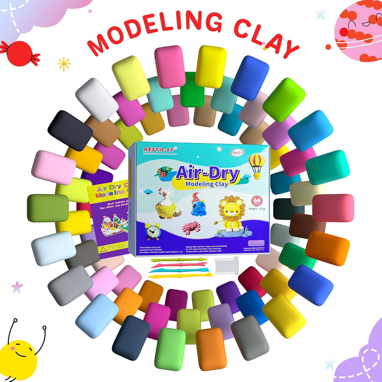 Detalle 2 de Air Dry Clay 66 Colors modeling clay set 🎨
