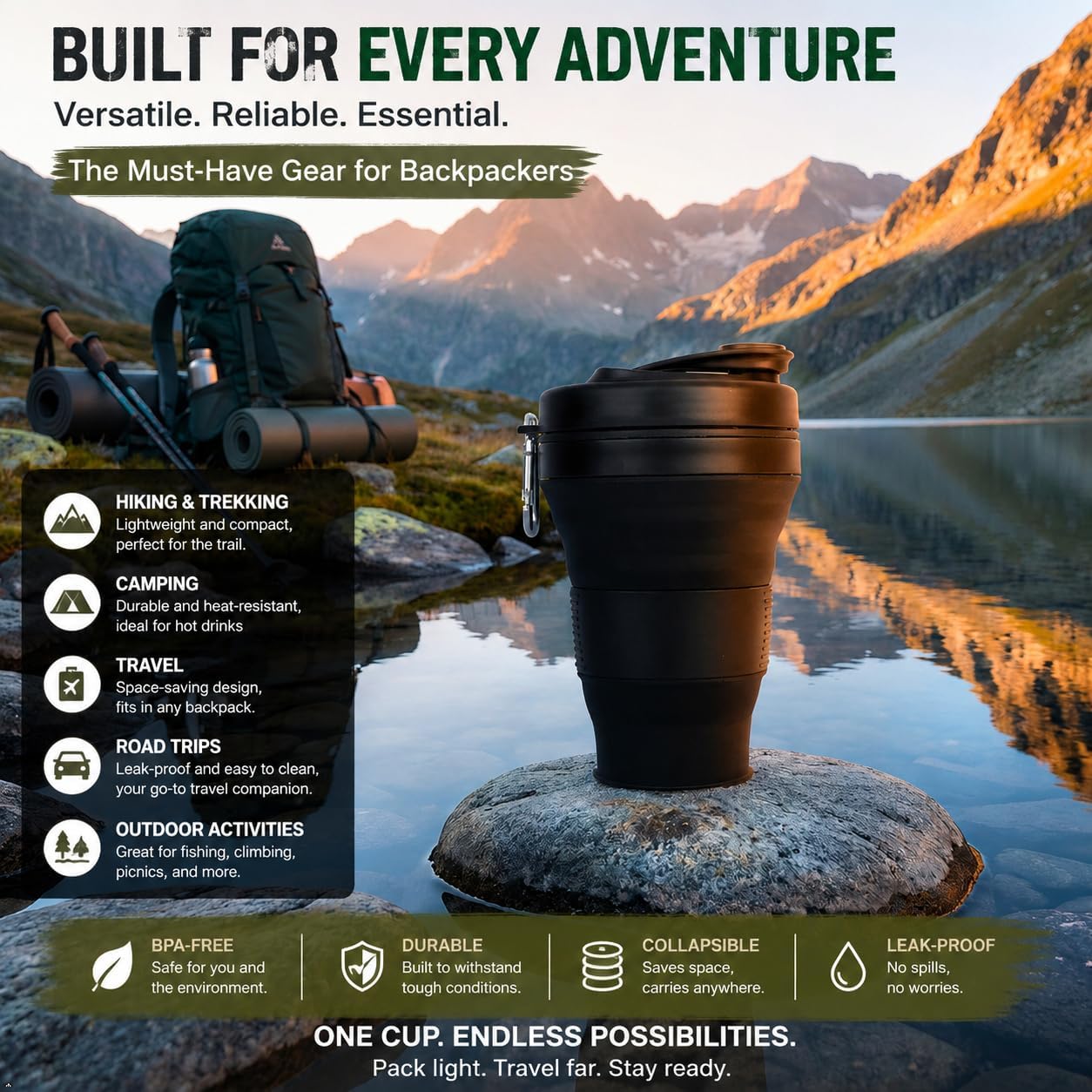 Detalle de Collapsible camping cup, 600 mL