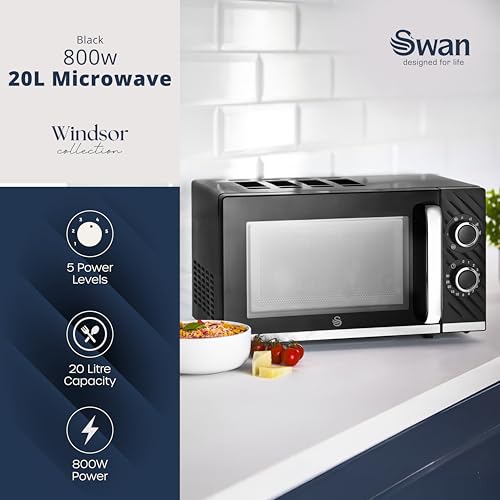 Thumbnail 1 de Swan Windsor SM4424BLK Manual Microwave, 20L, 800W, Black