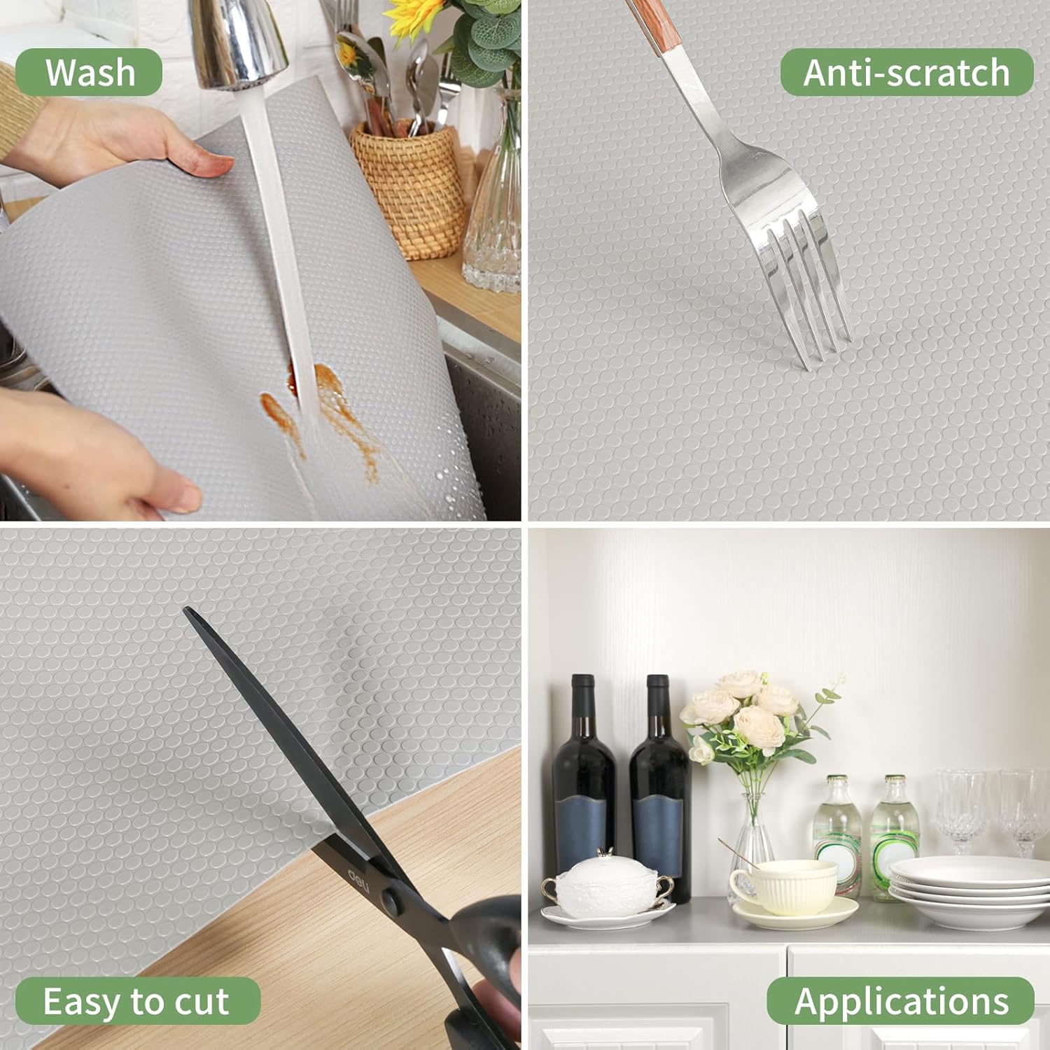 Detalle de wohomuke Shelf Liners (60cm x 6m) – Non-adhesive EVA drawer and cabinet mat in light grey