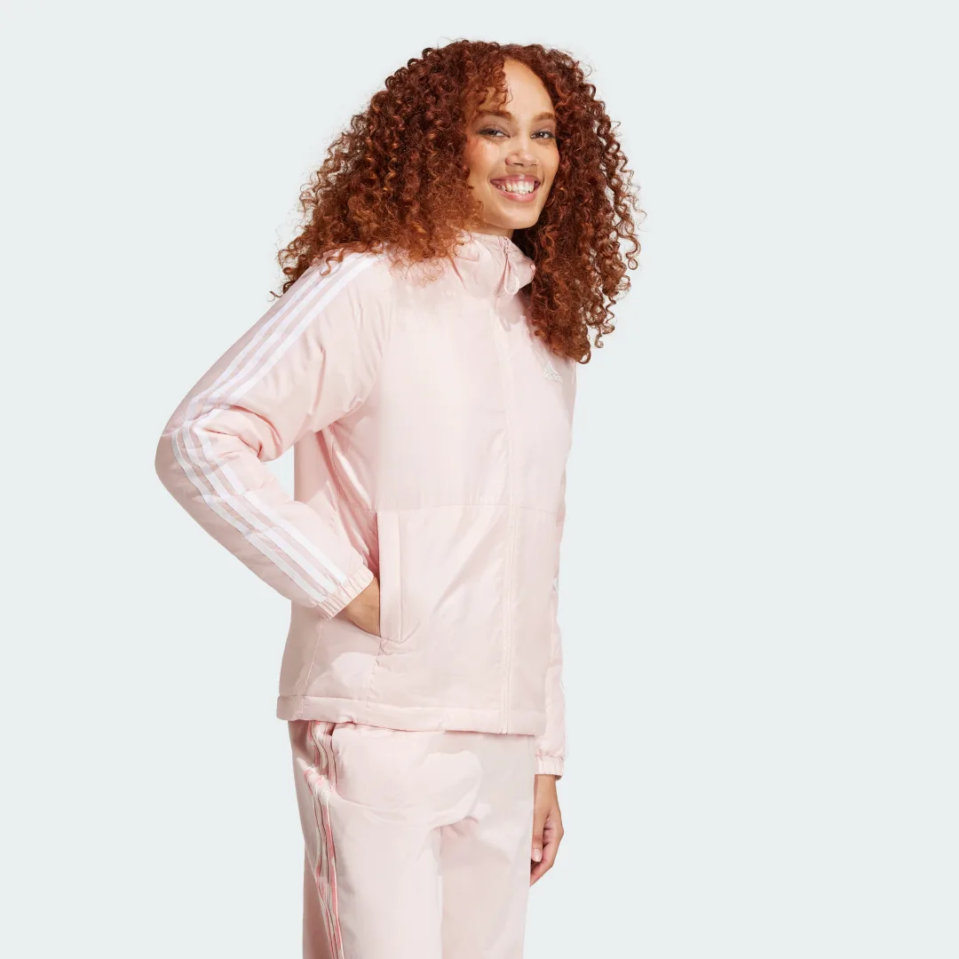 Detalle de Chaqueta con capucha Essentials Insulated 3 bandas (rosa) – Adidas