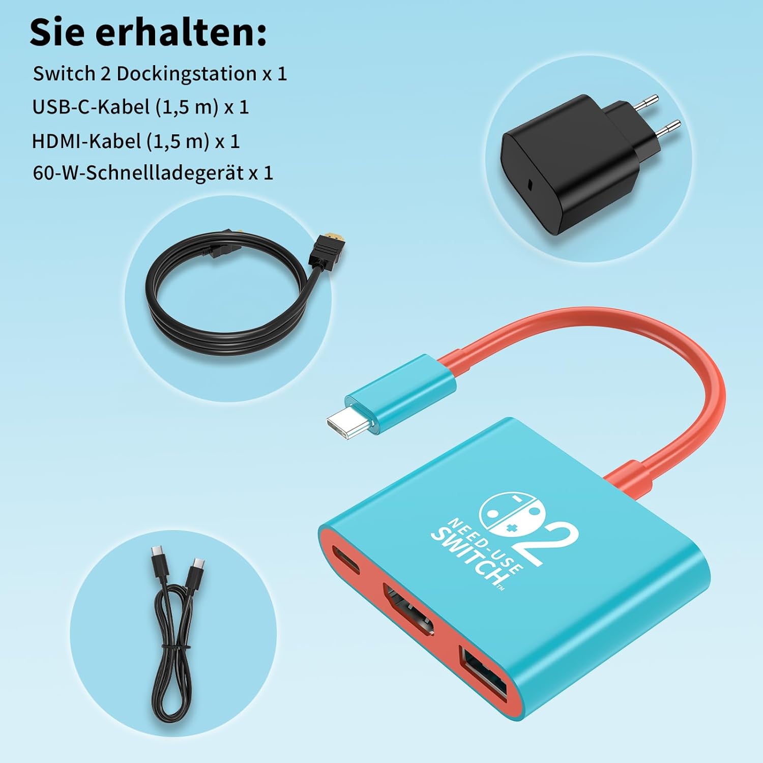 Thumbnail 6 de Switch 2 Dock mit 60-W-Ladegerät und HDMI-Kabel – kompatibler Ersatz für Nintendo Switch 2/Original/Switch OLED
