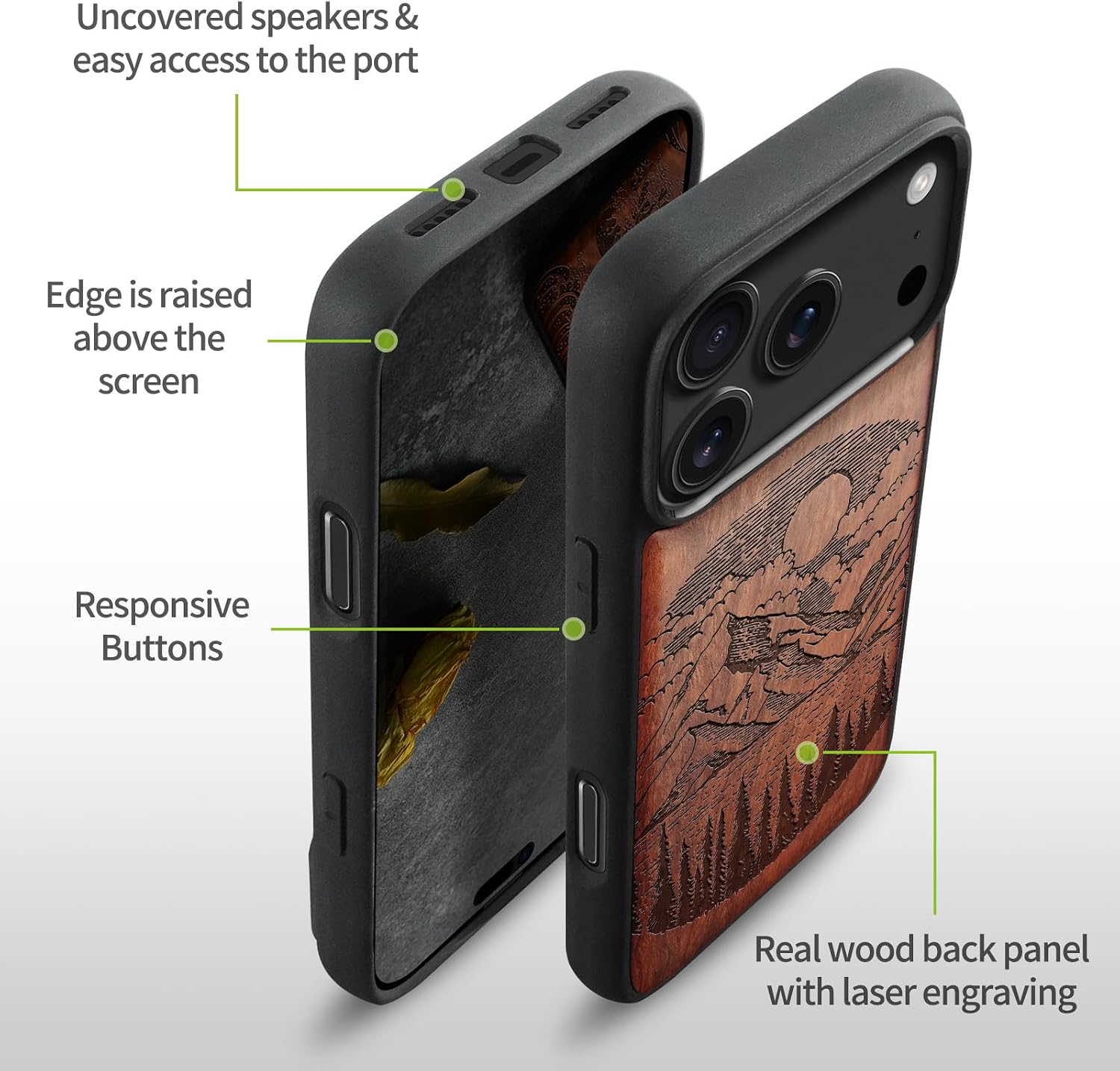 Thumbnail 6 de Carveit Wood Case for iPhone 17 Pro Max, Alpine Lakes Engraved Design