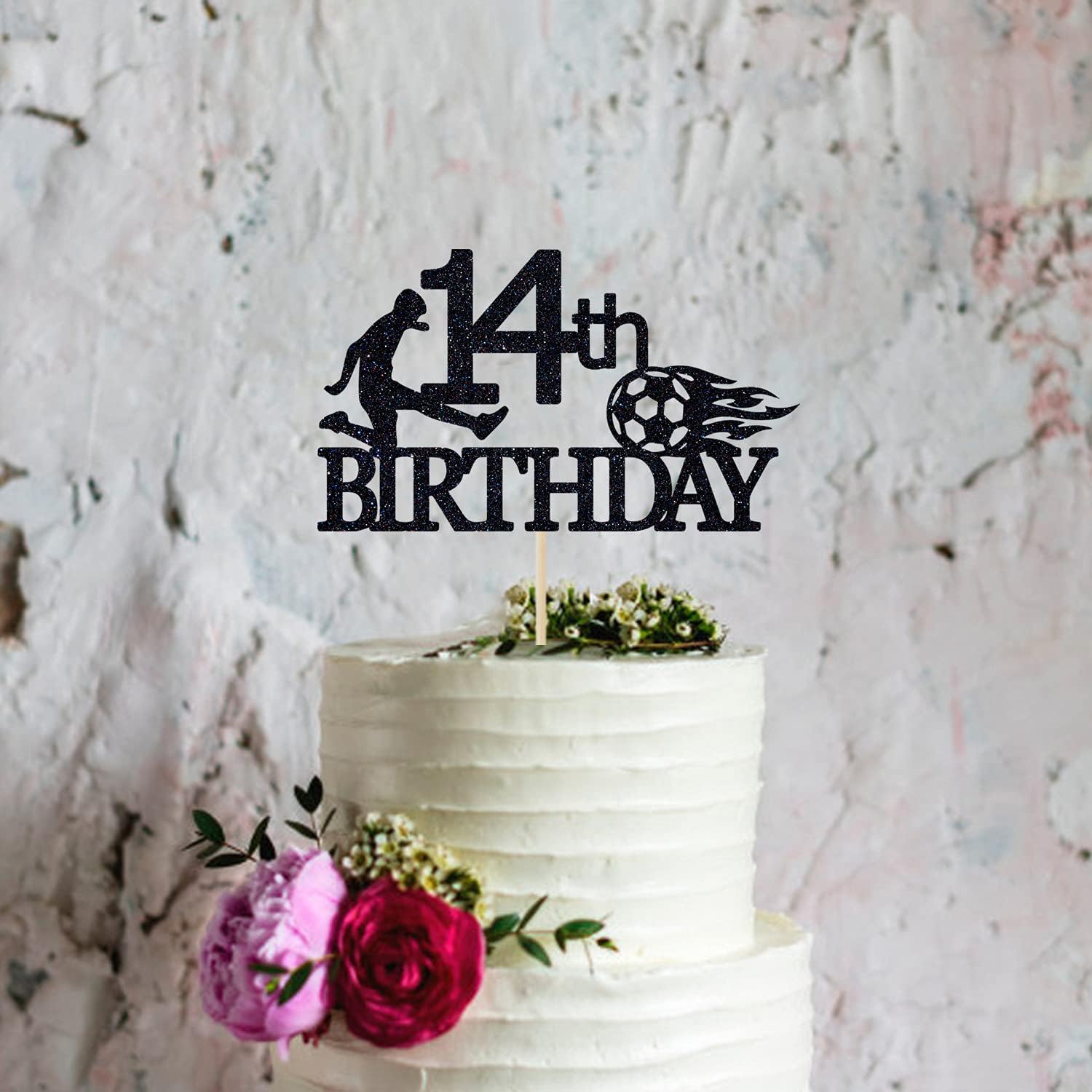 Detalle 1 de 14th Birthday Cake Topper, Black Glitter