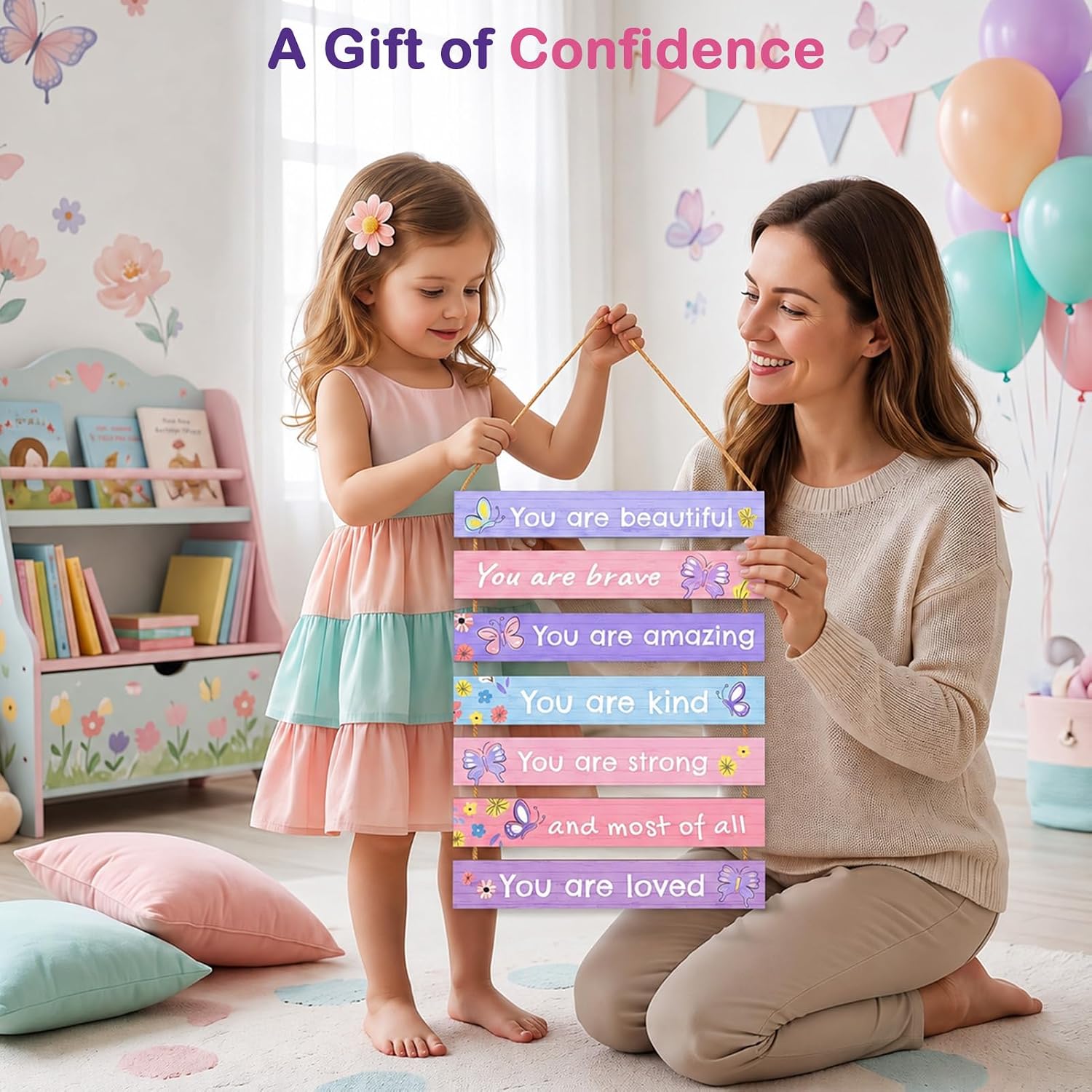 Detalle 2 de Beinou Purple Butterfly Wooden Wall Plaque Set with Motivational Phrases