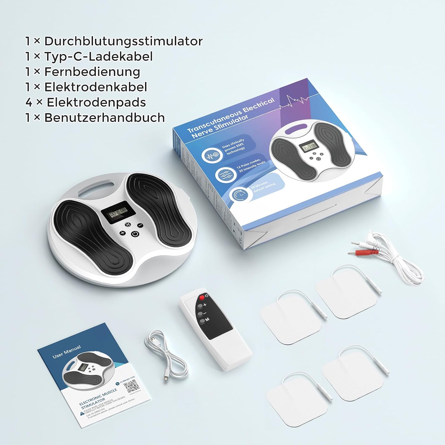 Detalle 2 de Medic Durchblutungsstimulator für Füße & Beine – EMS/TENS Fußmassagegerät mit 4 TENS-Pads