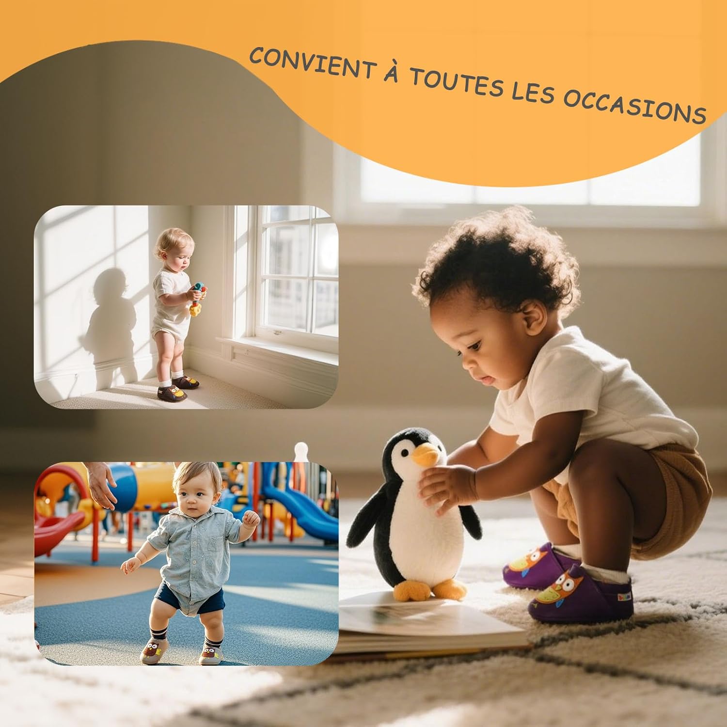 Thumbnail 4 de YALION Chaussons Bébé en Cuir Souple pour Premiers Pas – semelles en Daim, antidérapantes