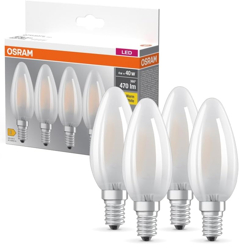 Detalle de OSRAM 4099854338670, żarówki LED E14 4 W, 2700 K, zestaw 4 szt.