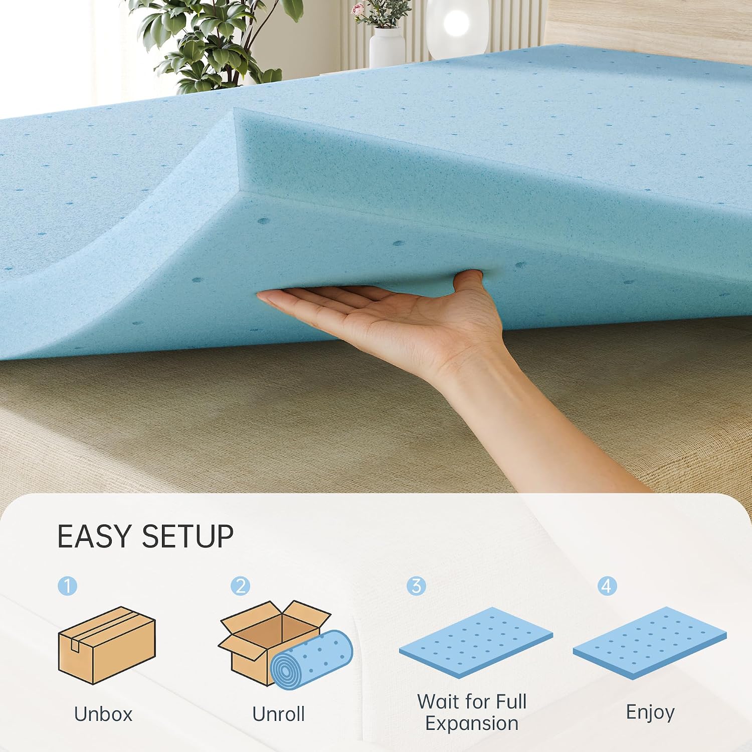 Detalle 1 de TeQsli Memory Foam Mattress Topper, 3 Inch