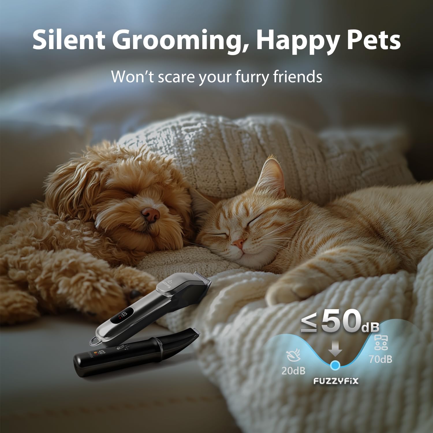 Detalle de FuzzyFix Tondeuses Chiens et Tondeuse pour Pattes de Chien 3 en 1 – Sans fil et silencieuse (Noir)
