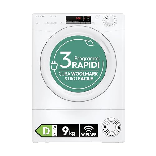 Candy Smart Pro Asciugatrice a Pompa di Calore 9 Kg – Classe D, Bianca