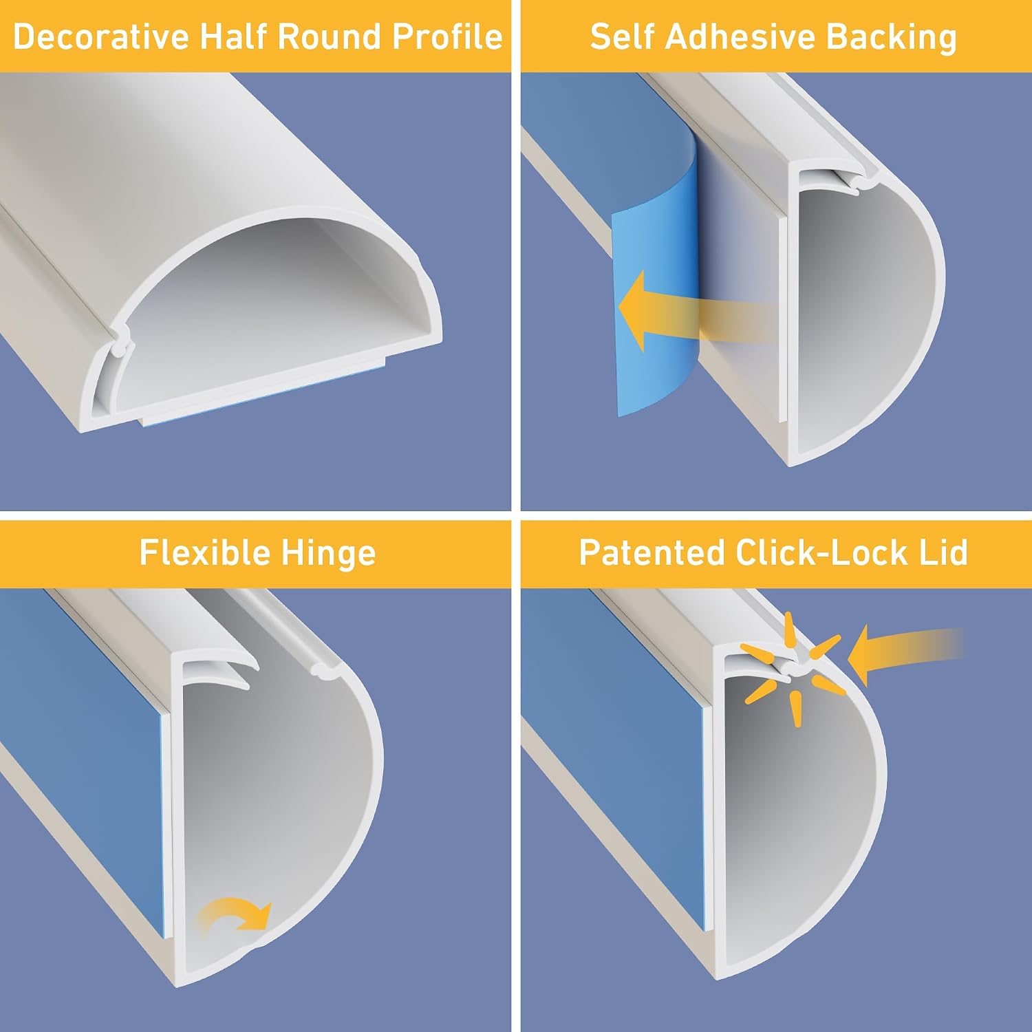 Detalle de D-Line 30x15mm Cable Trunking 4m Multipack (Half Round) – Self-adhesive, Paintable White with Accessories