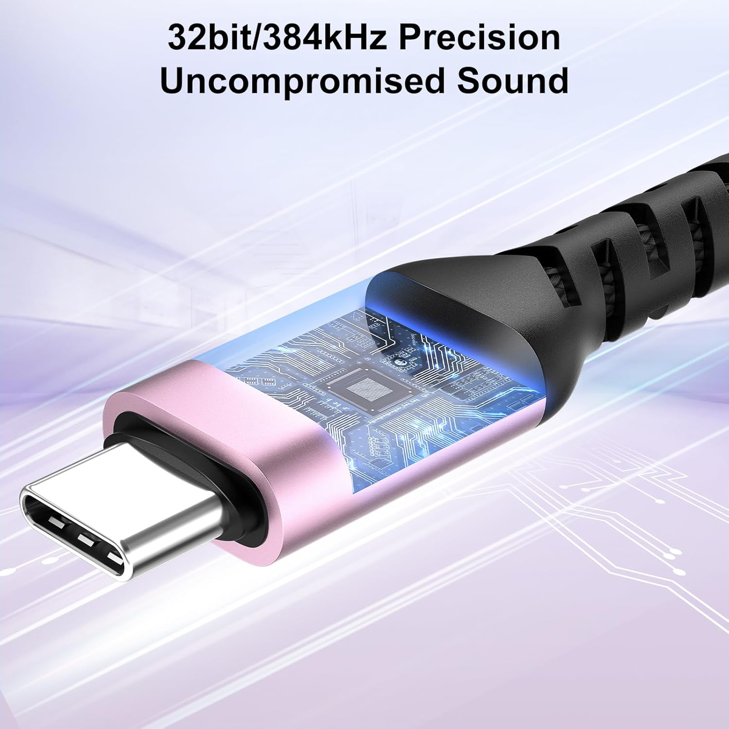 Detalle de J&D USB-C to 2 RCA Audio Cable: Type-C to 2RCA Male Adapter (Rose Gold, 4 ft)