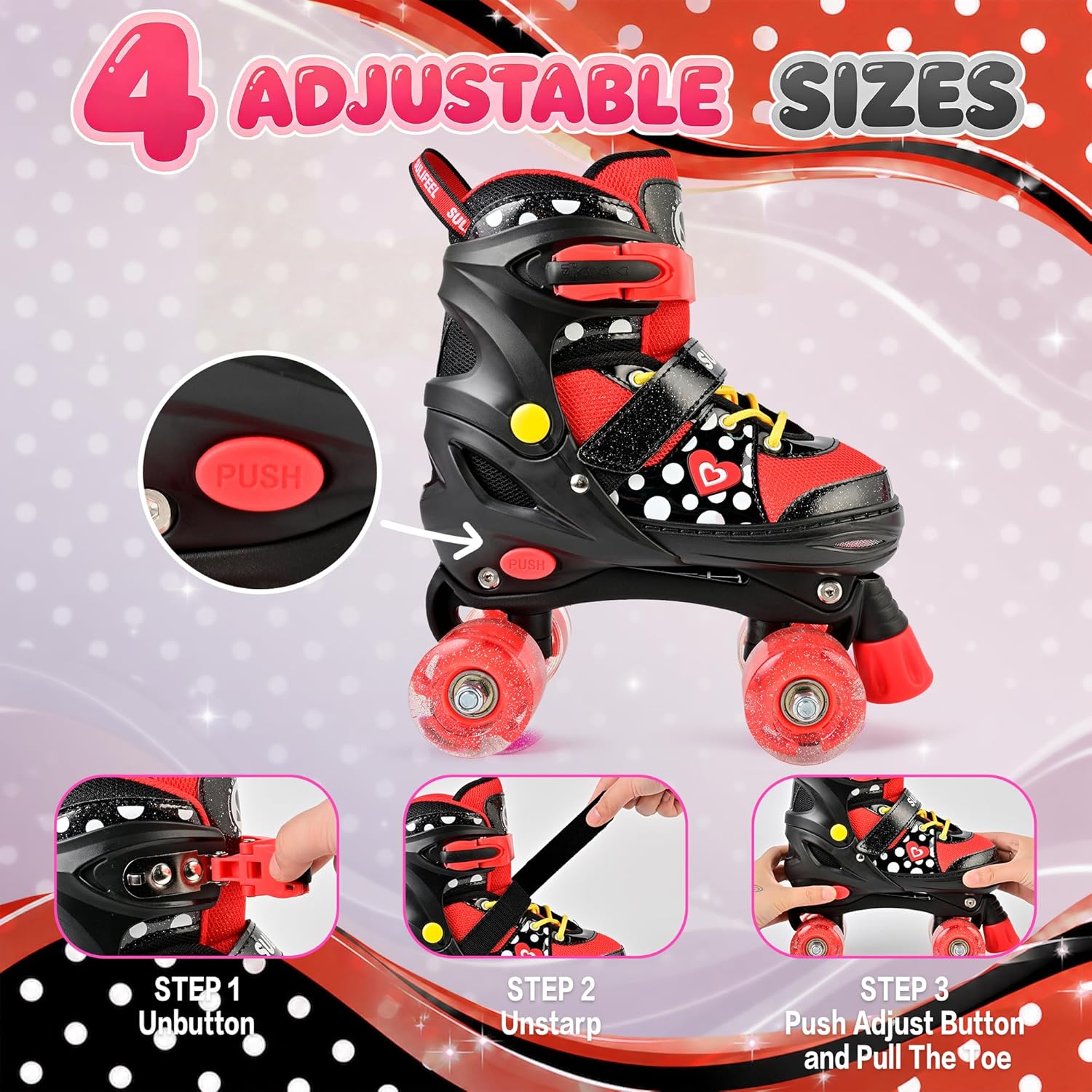 Thumbnail 2 de SULIFEEL Roller Skates for Girls (Ages 3–12) – Adjustable Quad Skates with Light-Up Wheels