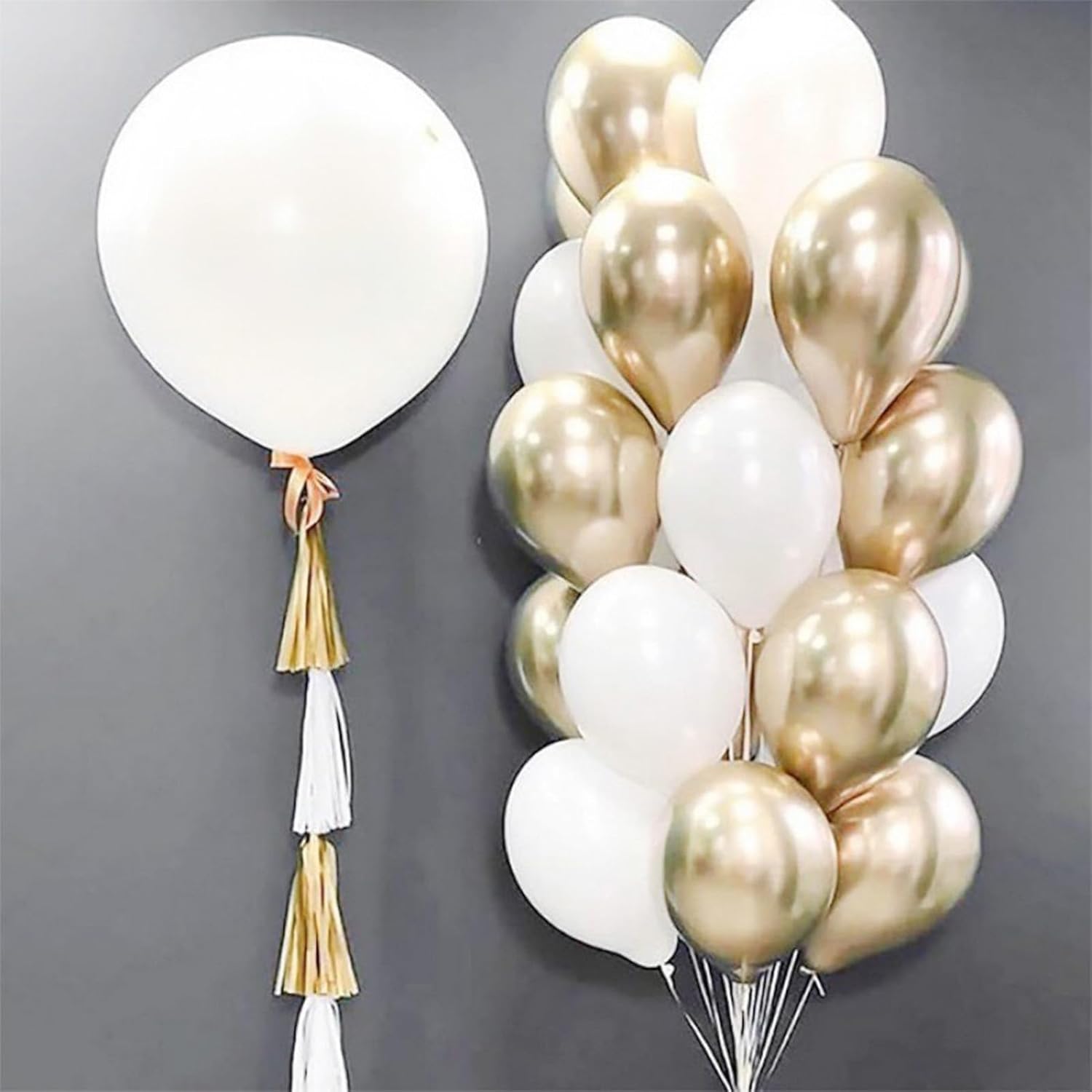 Thumbnail 6 de Togvu White and Gold Metallic Latex Balloons (12 Inch), Sand White & Gold Party Balloon Set