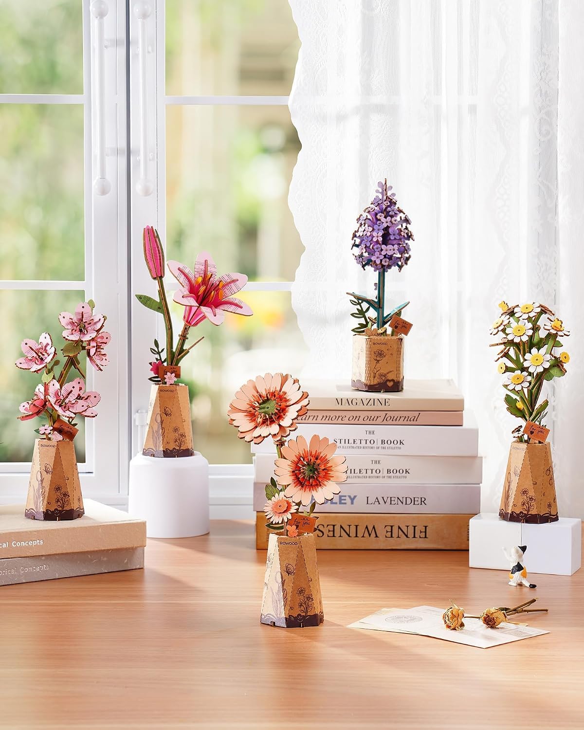 Thumbnail 6 de ROBOTIME 3D Wooden Flowers Puzzle Light Orange Gerbera Daisy – DIY Kit for Adults