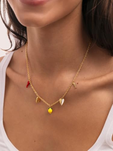 Detalle 2 de SINGULARU Collar Mujer Multicharm Aperitivo Marino: encanto marinero en acero bañado en oro 18kt
