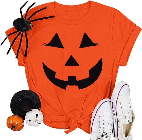 Detalle de SUPEYA Women’s Halloween Ghost Graphic T-Shirt, Short Sleeve Spooky Season Tee