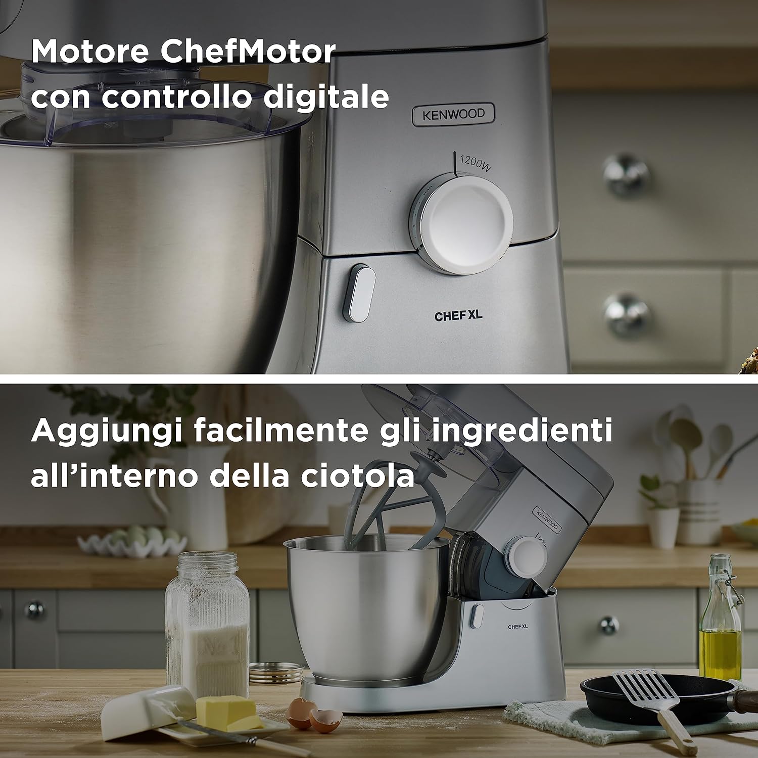Detalle de Kenwood KVL4100S Impastatrice Planetaria Chef XL: potenza 1200W, ciotola da 6,7 L e 3 ganci inclusi