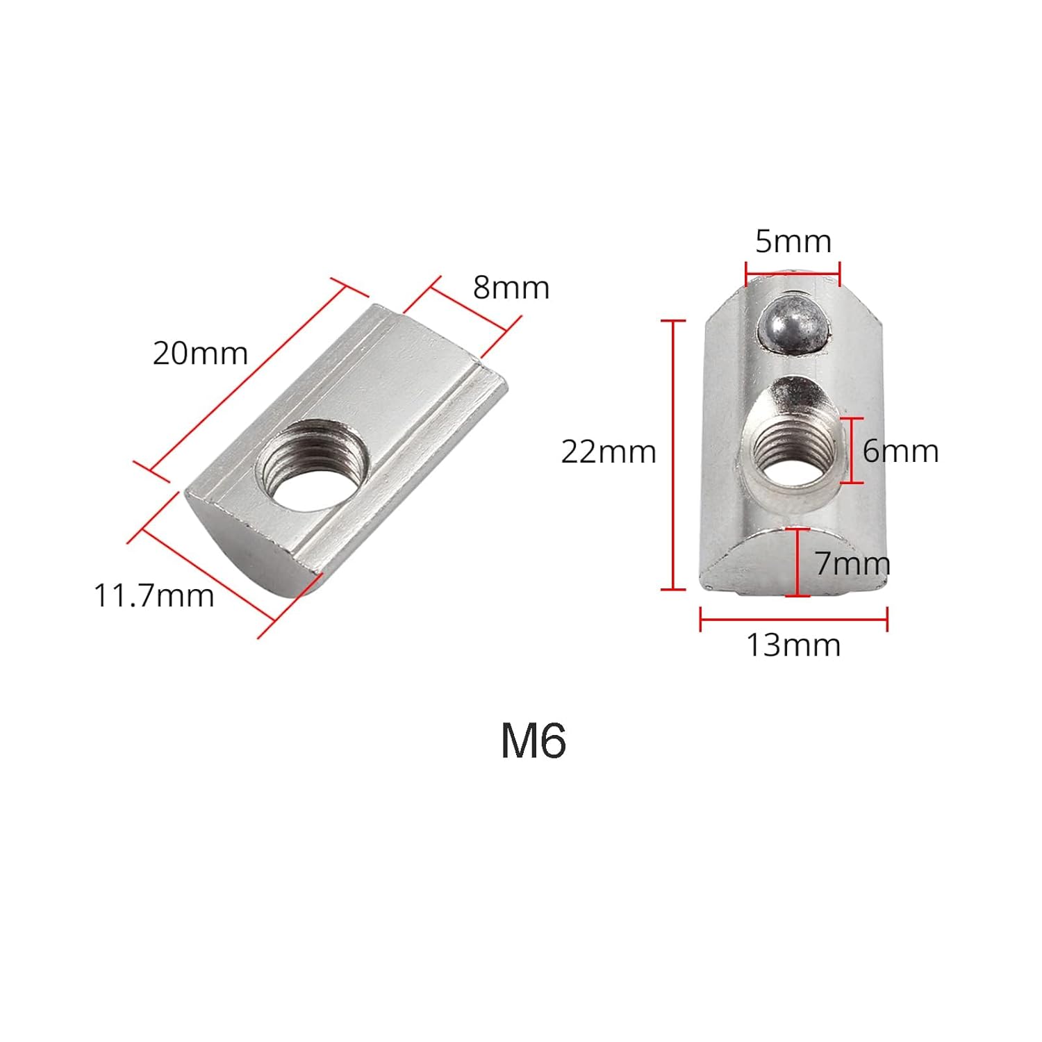 Thumbnail 2 de 100x Nutensteine Nut8 M6 mit Zentrierung Kugel – EYPINS Nutensteine für 30x30/30x60 Aluminiumprofile (europäischer Standard)