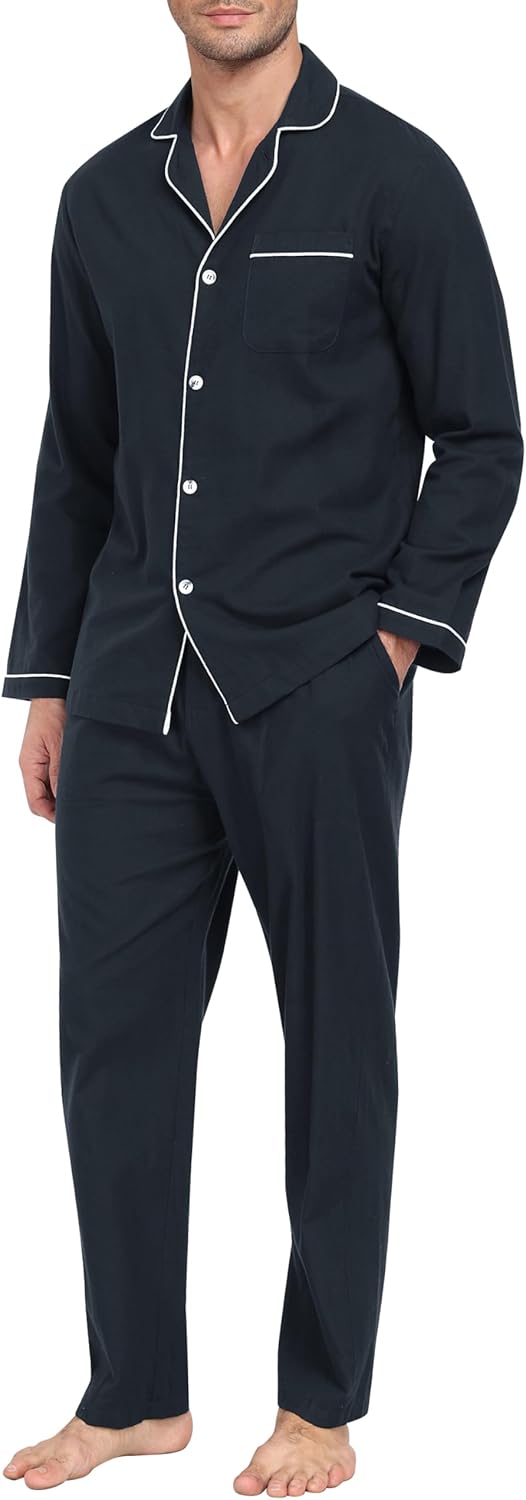 Thumbnail 2 de MoFiz Pyjama homme en coton 100% : ensemble hiver haut boutonné col V et pantalon