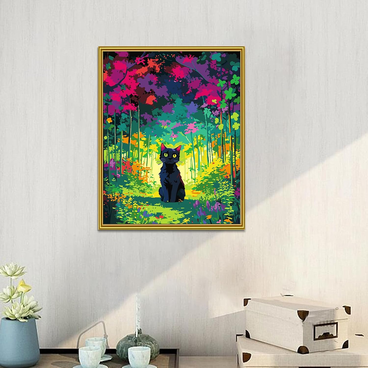 Detalle de jieyisier Malen nach Zahlen Erwachsene – Schwarze Katze DIY Leinwand Set 40 x 50 cm (ohne Rahmen)