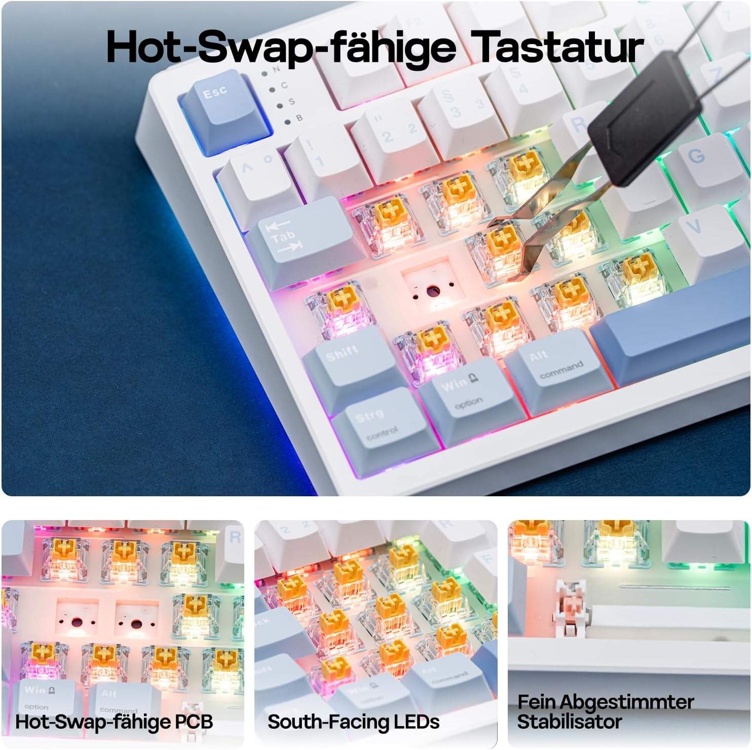 Thumbnail 6 de EPOMAKER TH108 ISO-DE Full-Size Mechanische Tastatur – Deutsches Layout, Kabellos, Hot-Swap