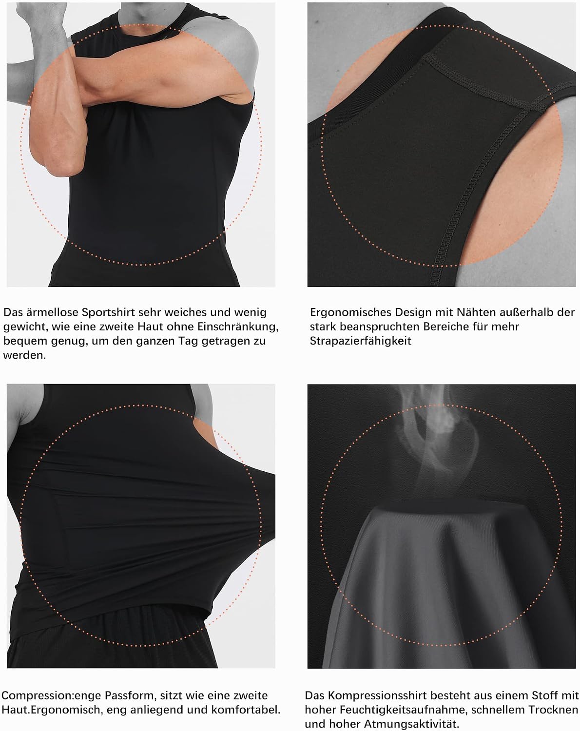 Detalle 2 de HOPLYNN Kompressionsshirt Herren mit Tank 4er Pack