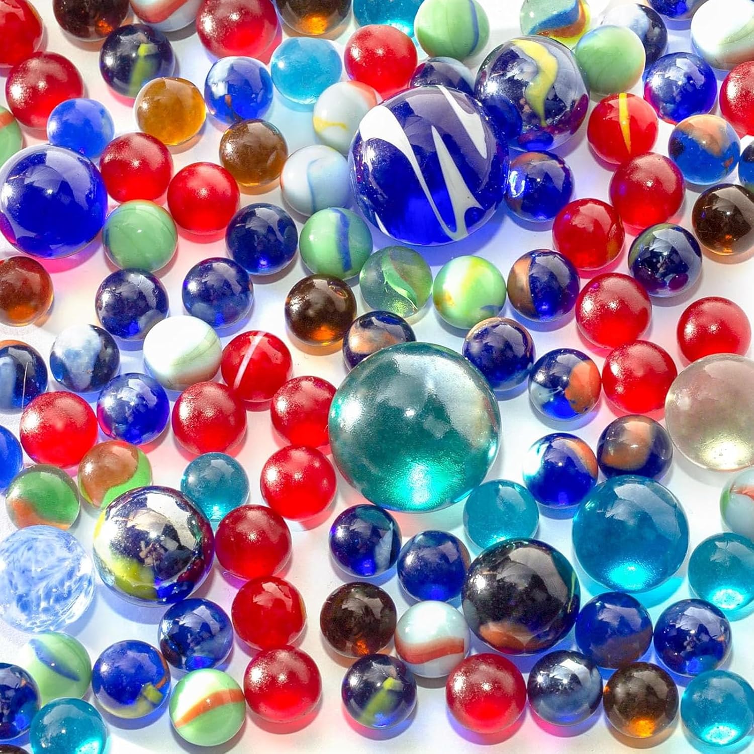 Thumbnail 6 de HAKACC Glasmurmeln 160er Set, 16 mm – farblich gemischte Murmeln mit Muster, ideal für Spiel, Deko & DIY